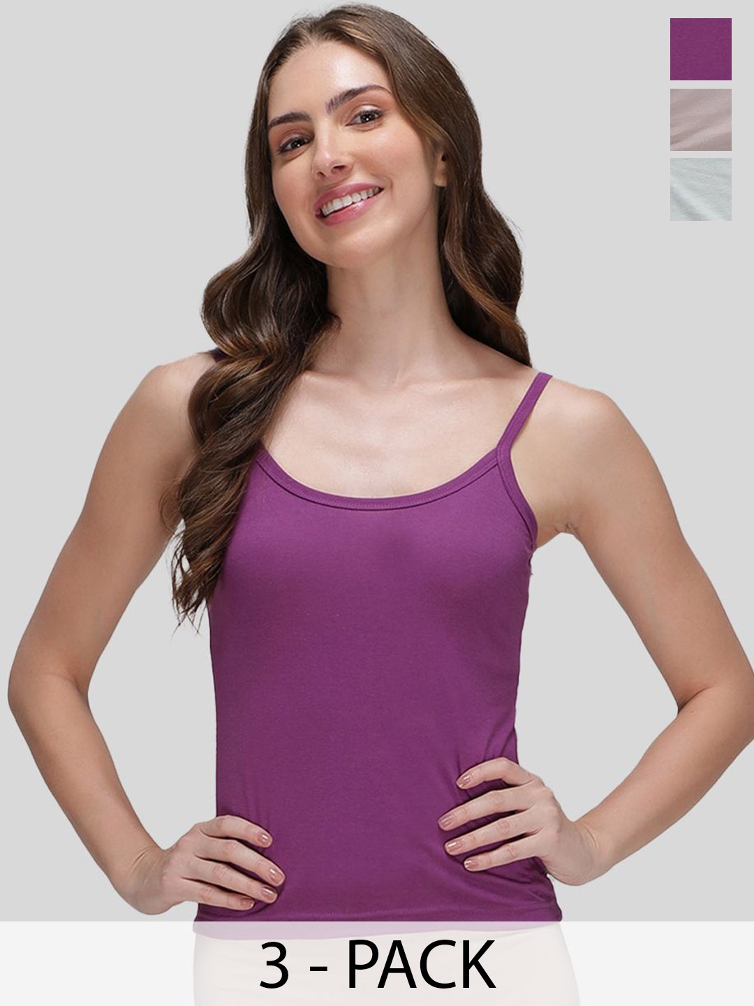 

AMUL COMFY Pack Of 3 Pure Cotton Soft Light Weight Solid Women Camisole, Lavender