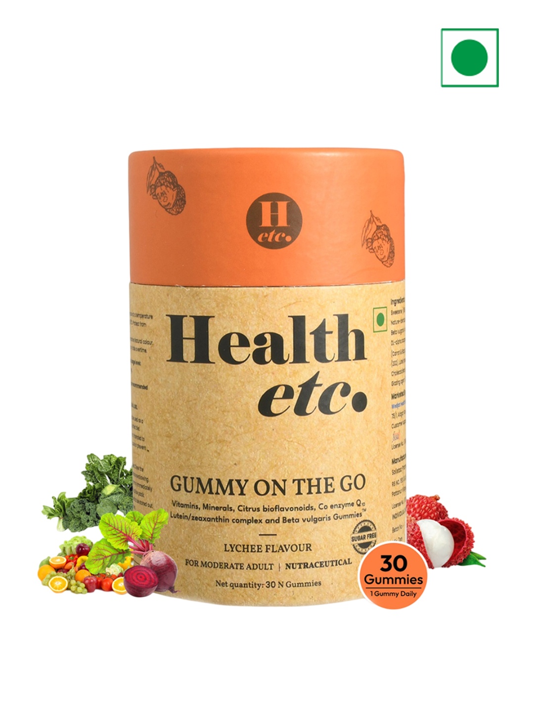 

Health etc. Lychee Flavour Gummy On The Go - 30 Gummies, Orange