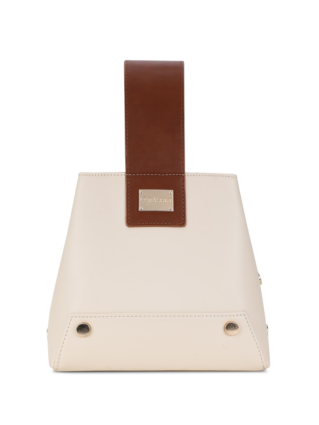 

RASHKI Colourblocked PU Structured Handheld Bag, Cream