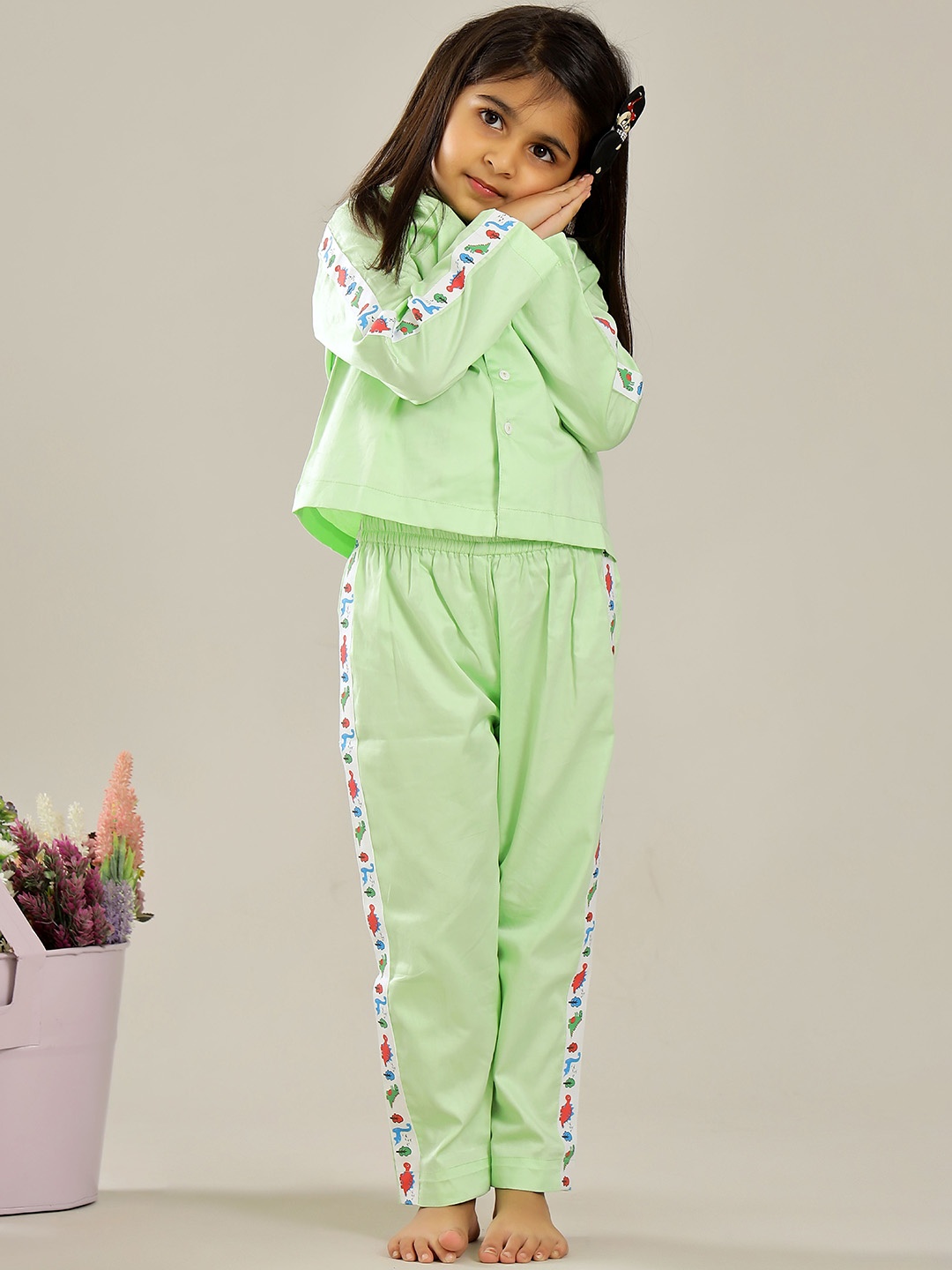 

Hoshi by A&T Girls Pure Cotton Shirt with Trousers, Green