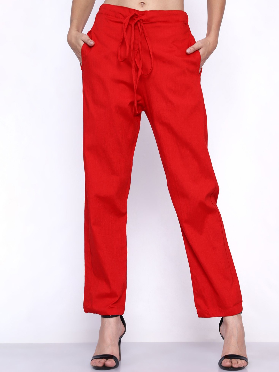 

Bhuja Women Regular Fit Mid Rise Trousers, Red