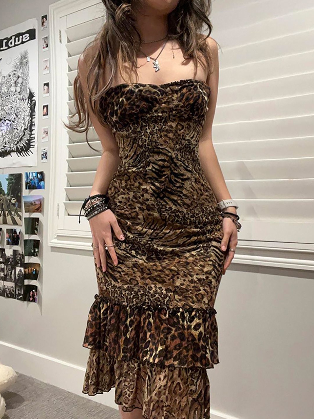 

StyleCast x Revolte Animal Printed Sleeveless Bodycon Midi Dress, Brown