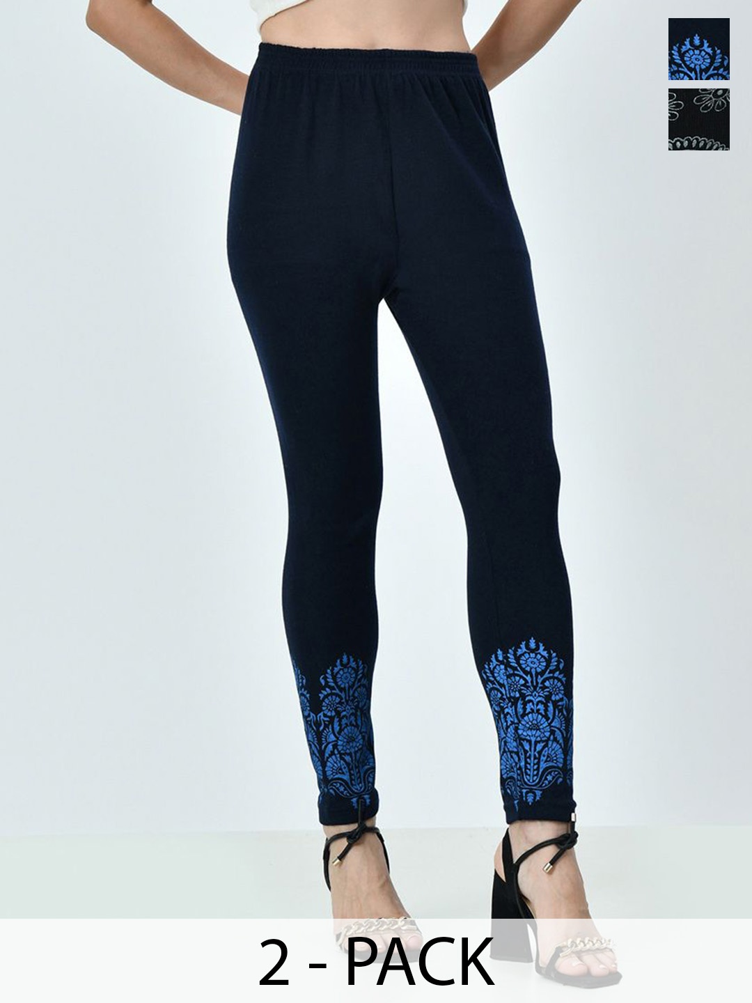 

BAESD Pack Of 2 Printed Ankle Length Leggings, Black