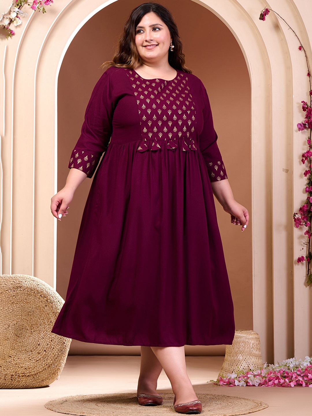 

PrettyPlus by Desinoor.com Plus Size A-Line Midi Dress, Burgundy