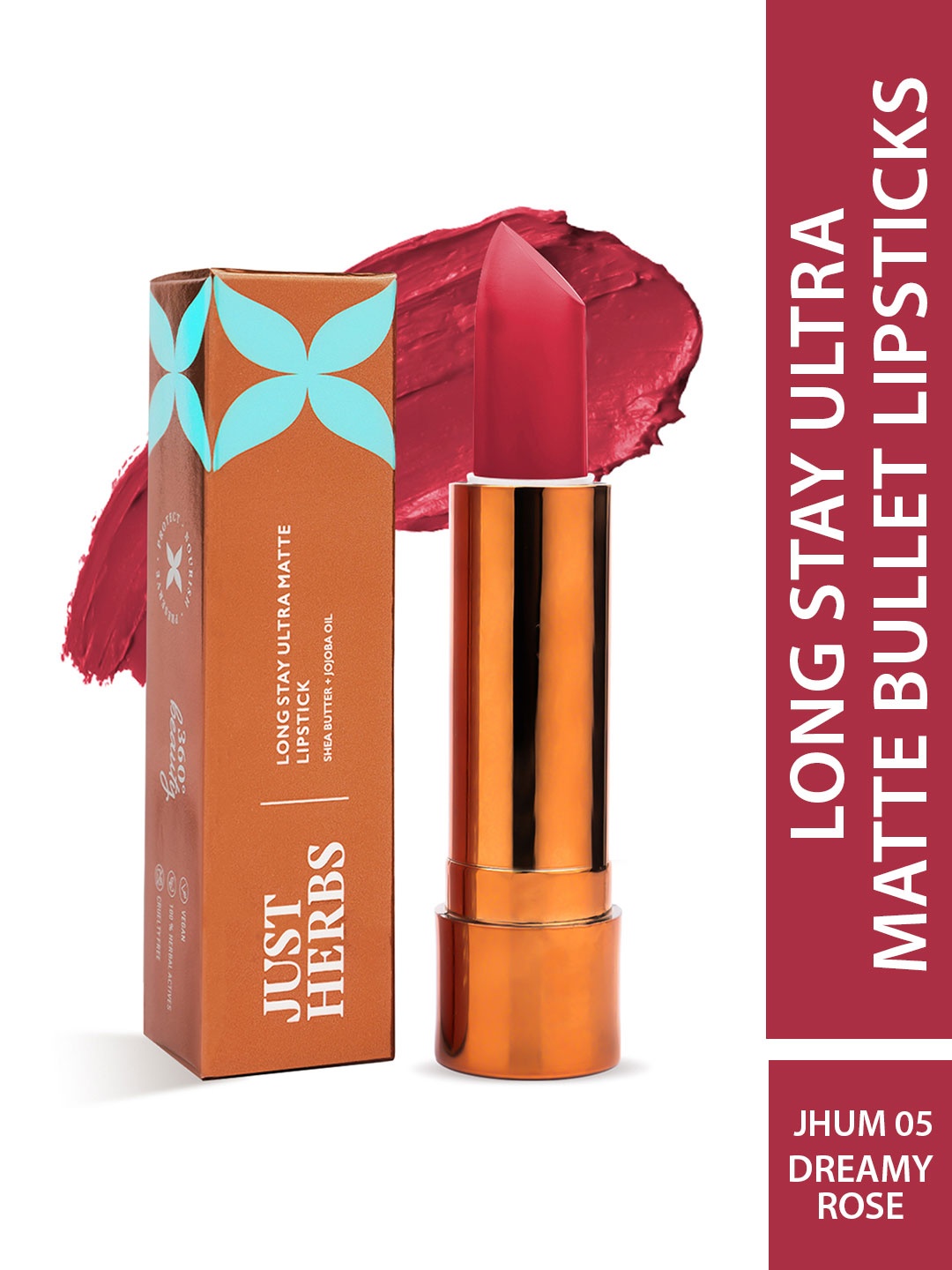 

Just Herbs Long Stay Ultra Matte Lipstick with Shea Butter 4g - Dreamy Rose 05, Pink