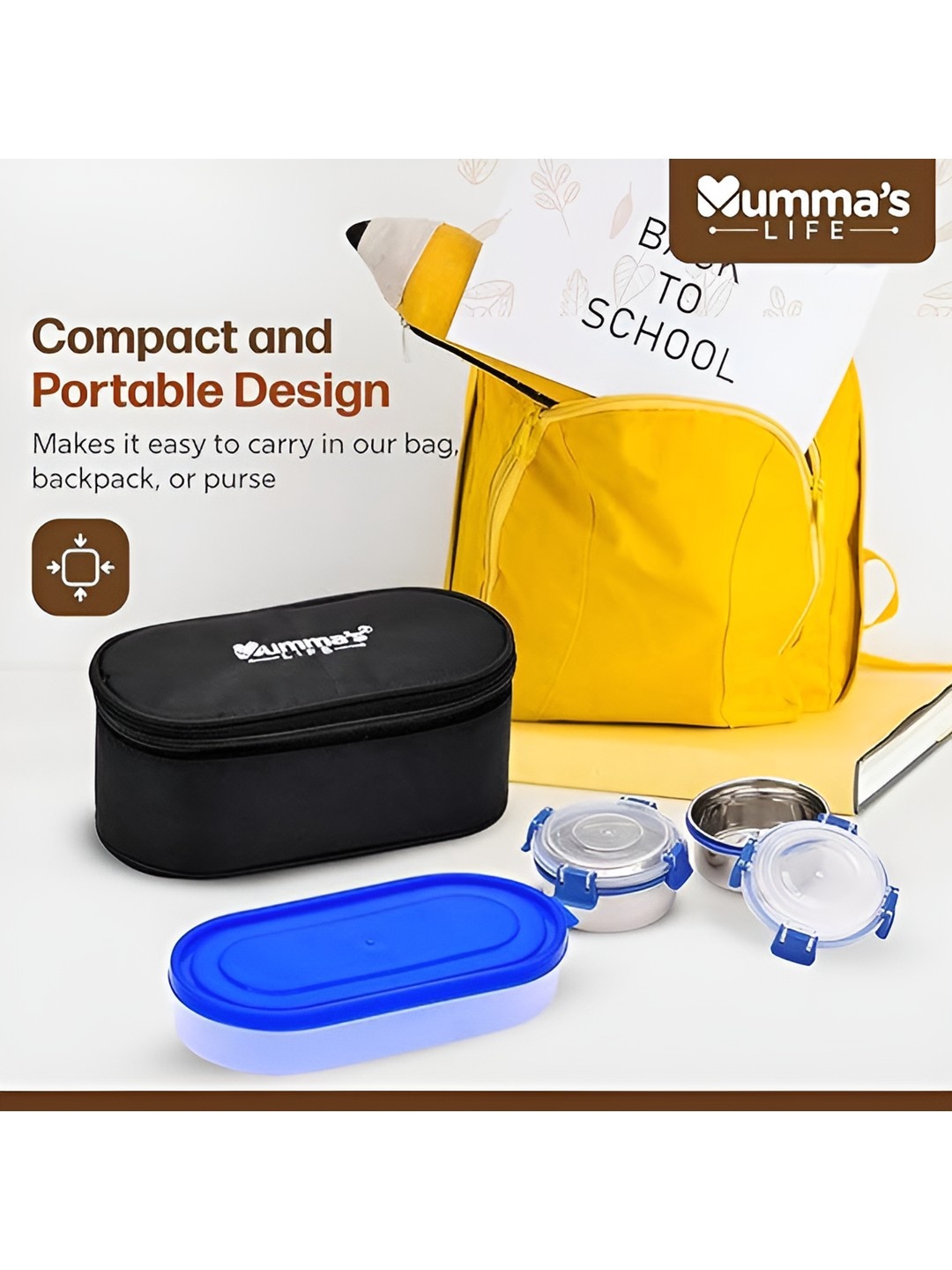 

Mumma's Life Black & Blue 6 Pieces Stainless Steel Lunch Box