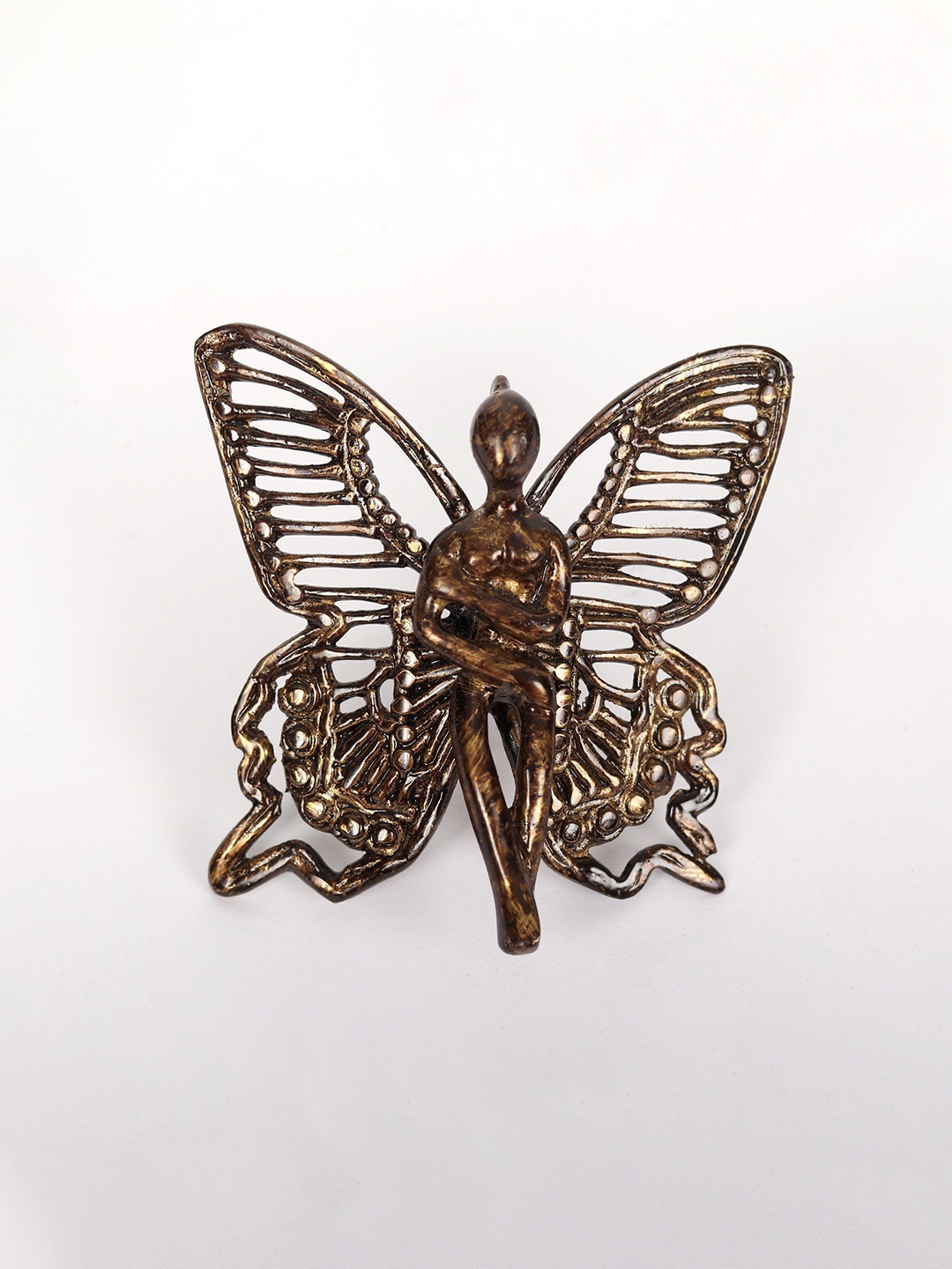 

Exotic India 3" Small Brass Angel with Wings - Wall Decor, Bronze