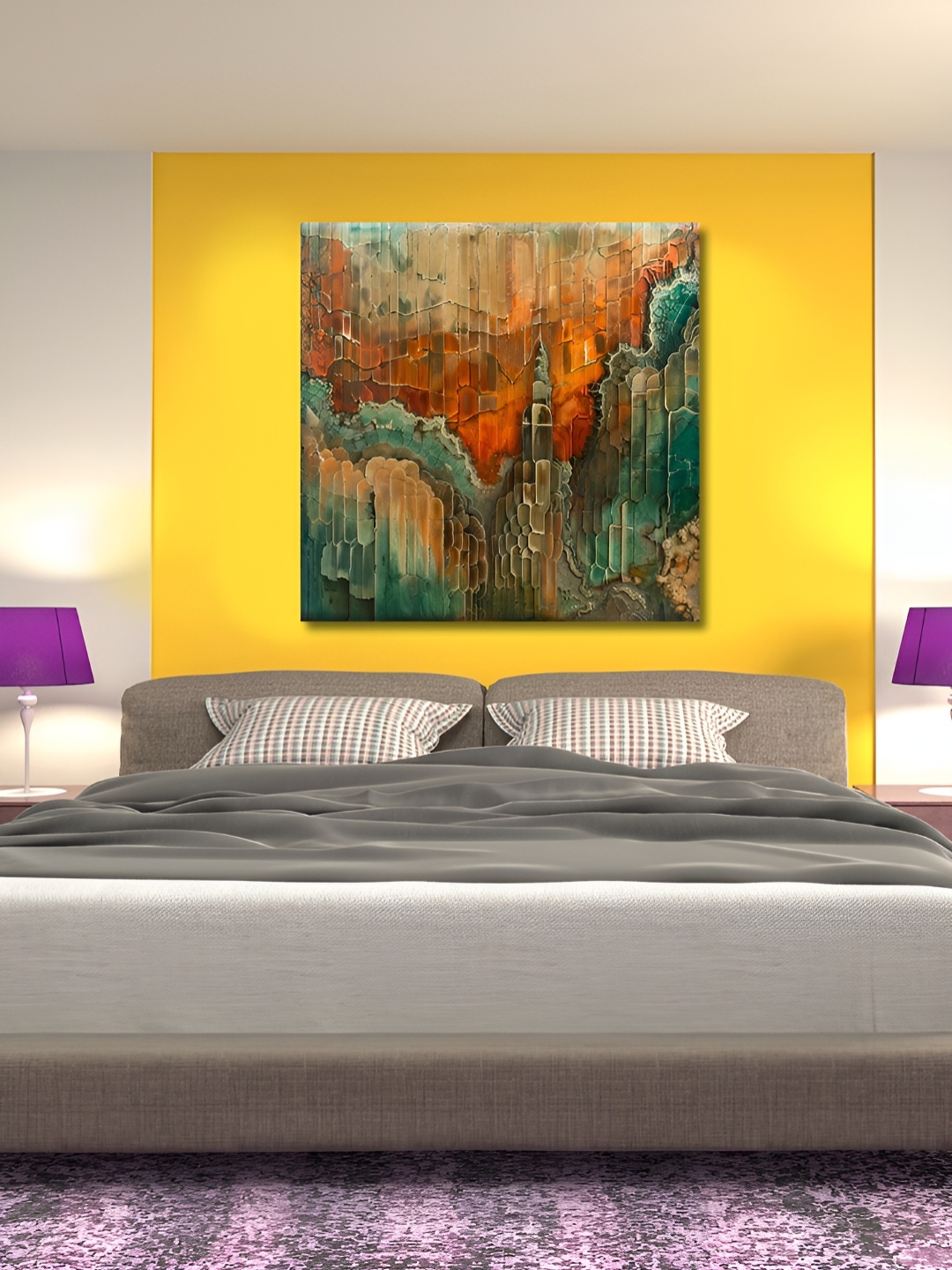 

OLIVE TREE Green & Red Abstract Wooden Framed Canvas Painting Wall Art