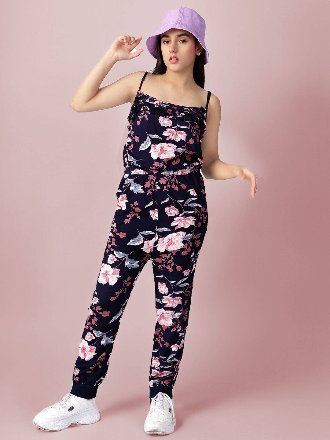 

Naughty Ninos Girls Floral Printed Basic Jumpsuit, Navy blue