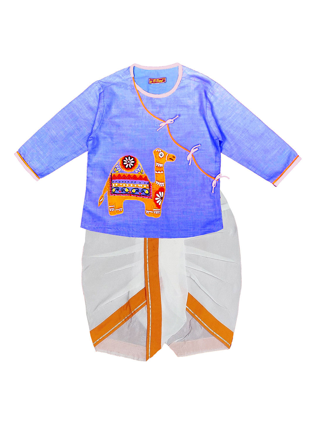 

BAESD Boys Yoomi Naughty Camel Design Thread Work Pure Cotton Straight Kurta With Dhoti, White