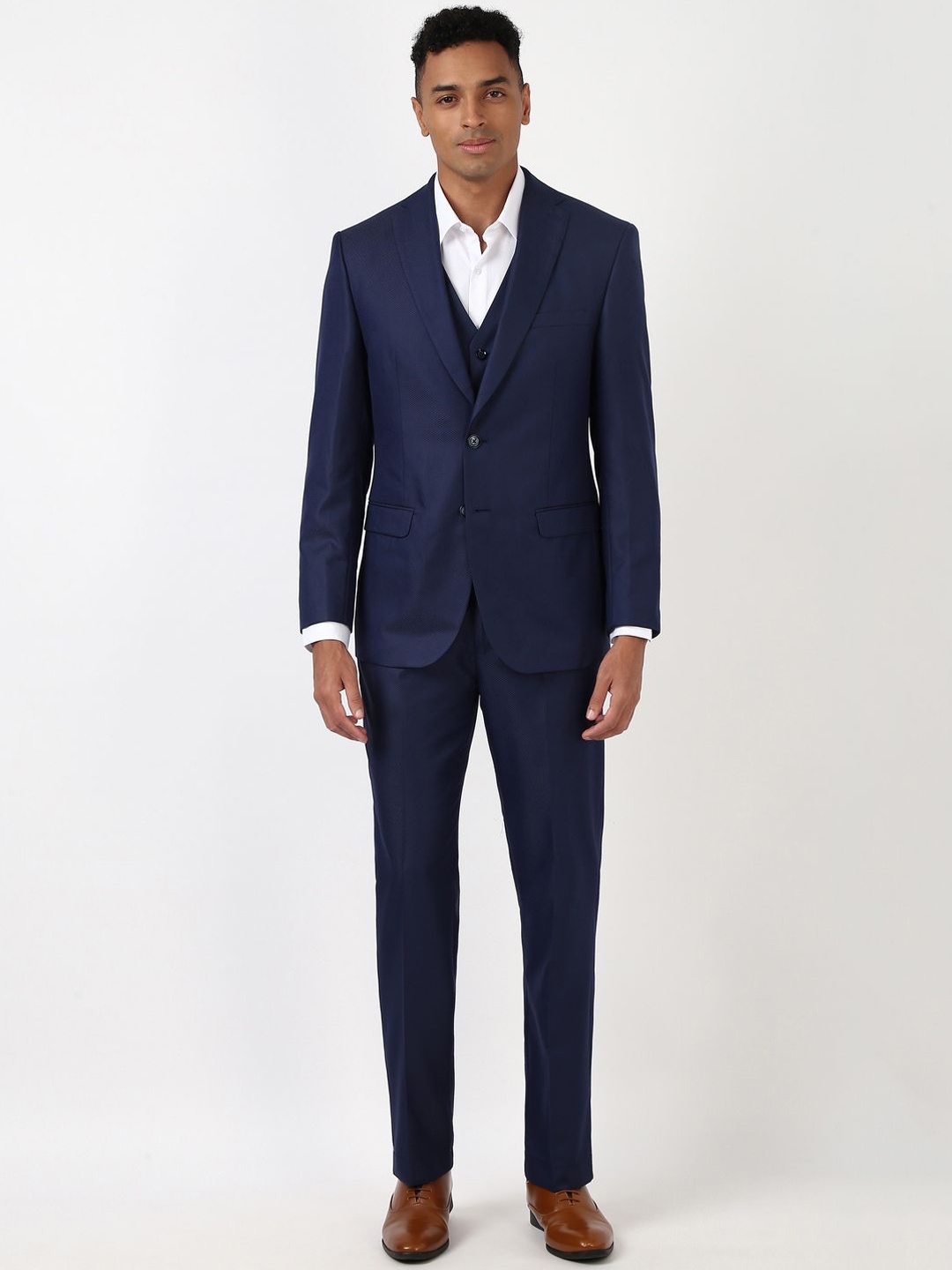 

Peter England Elite Single-Breasted Three-Piece Formal Suits, Navy blue