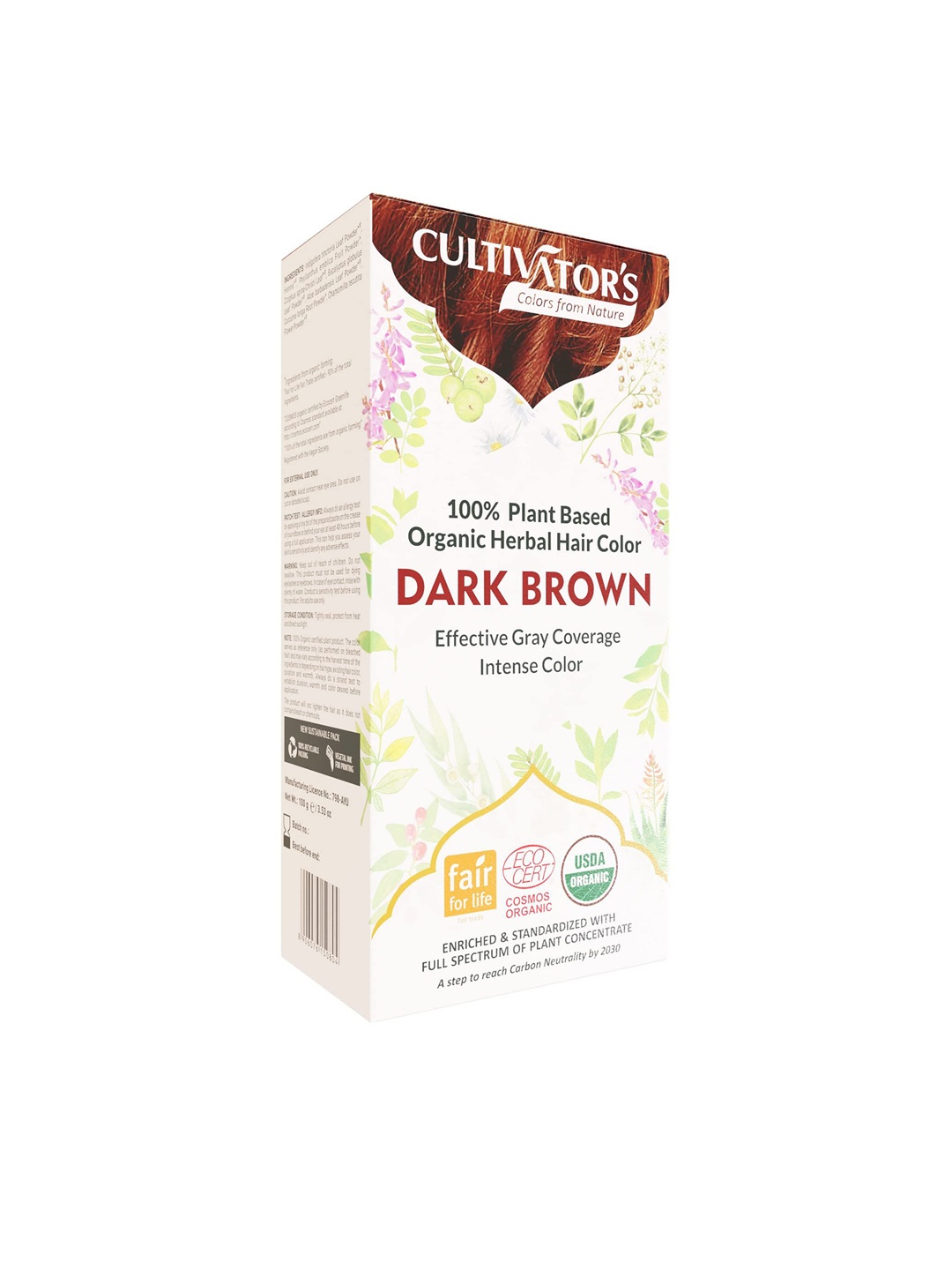 

Cultivators Long-Lasting Organic Hair Color Powder 100g - Dark Brown, White
