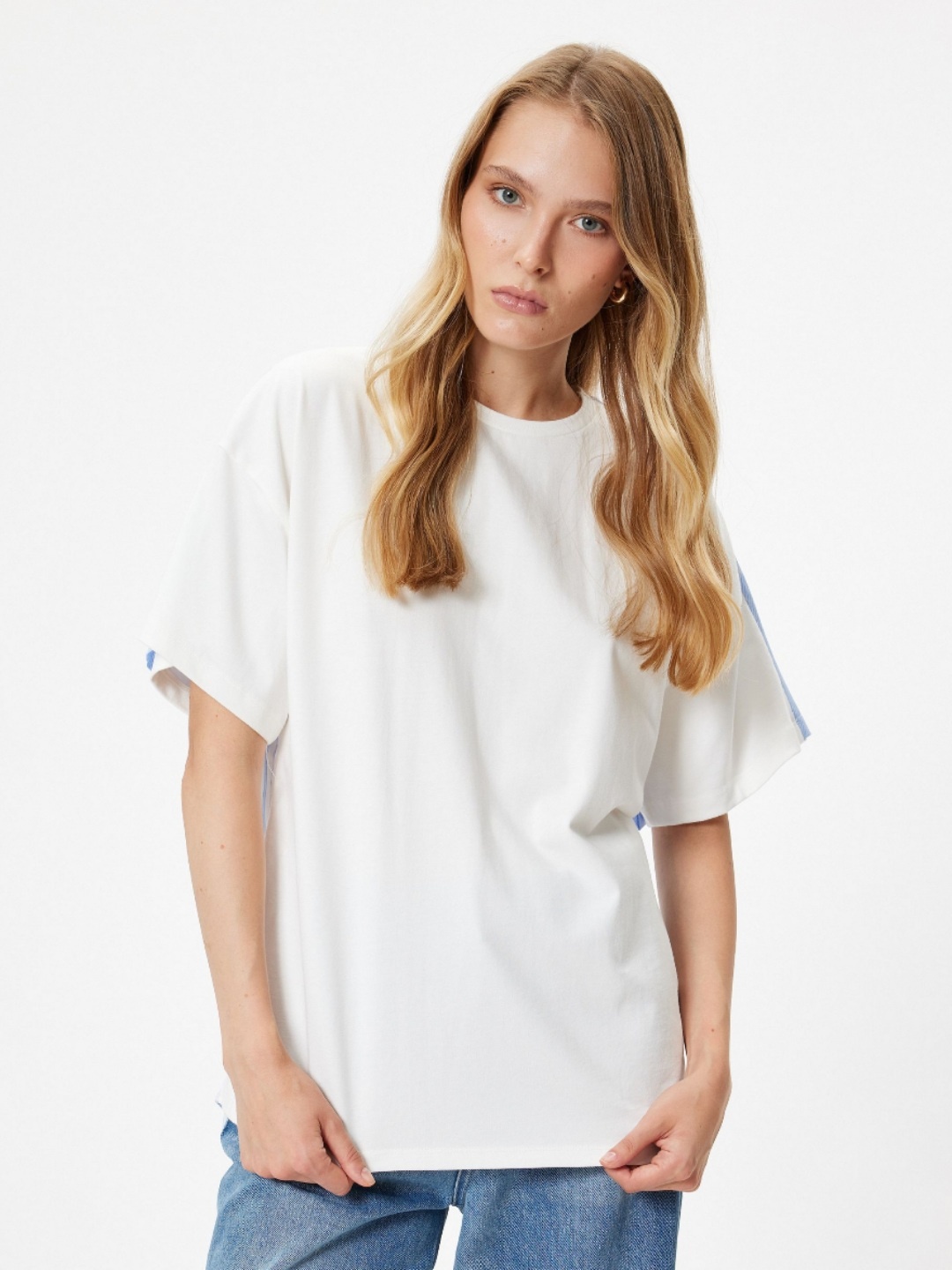 

Koton Women Solid Round Neck Cotton Oversized T-Shirt, White