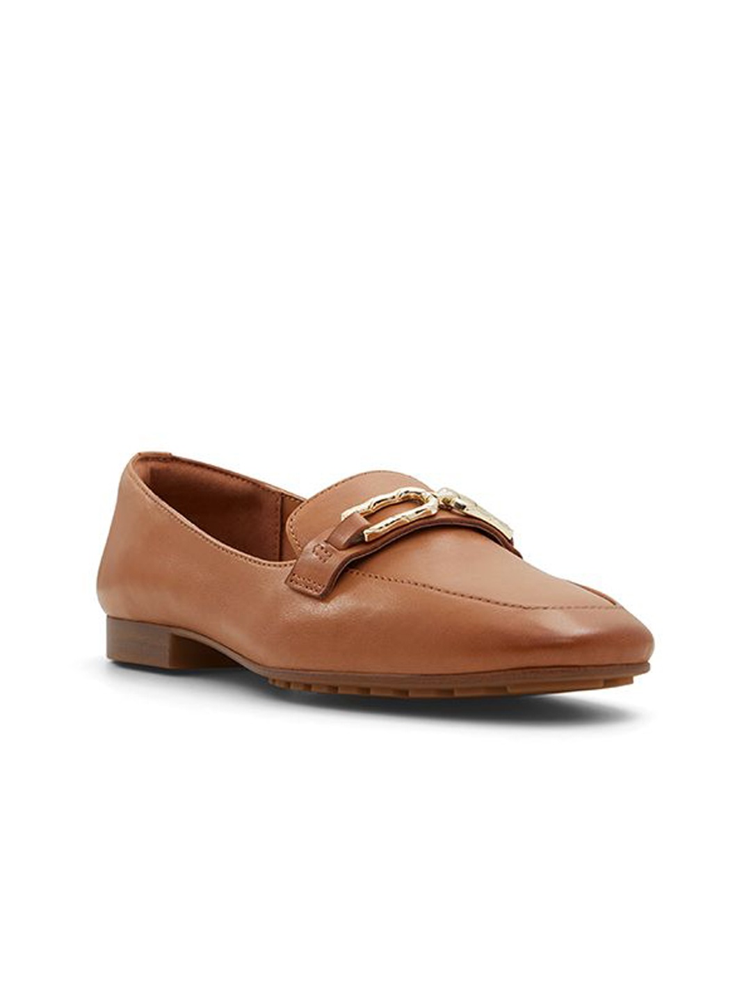 

ALDO Women Leather Round Toe Loafers With Buckles, Beige