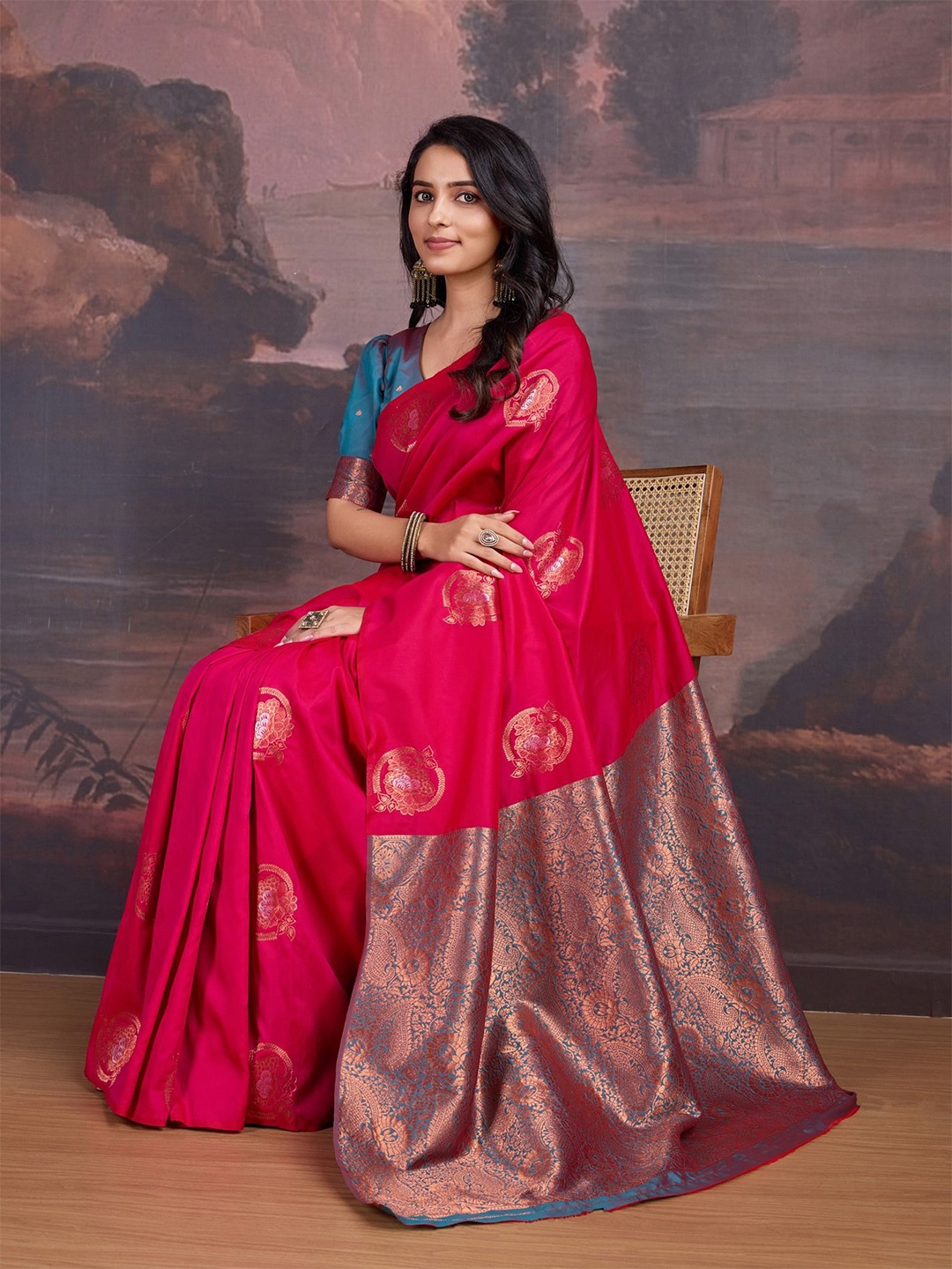 

House of Pataudi Woven Design Sarees, Red