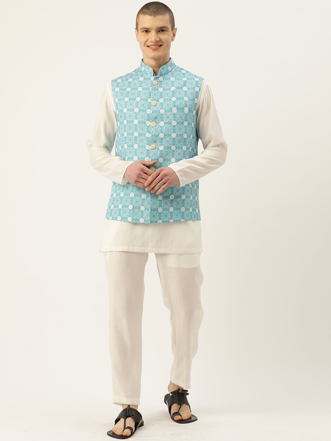 

Sayisha Printed Pure Cotton Nehru Jackets, Blue