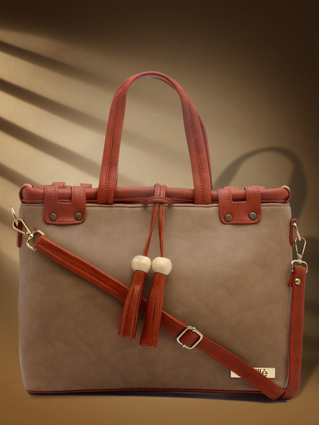 

LaFille PU Structured Handheld Bag with Tasselled, Beige