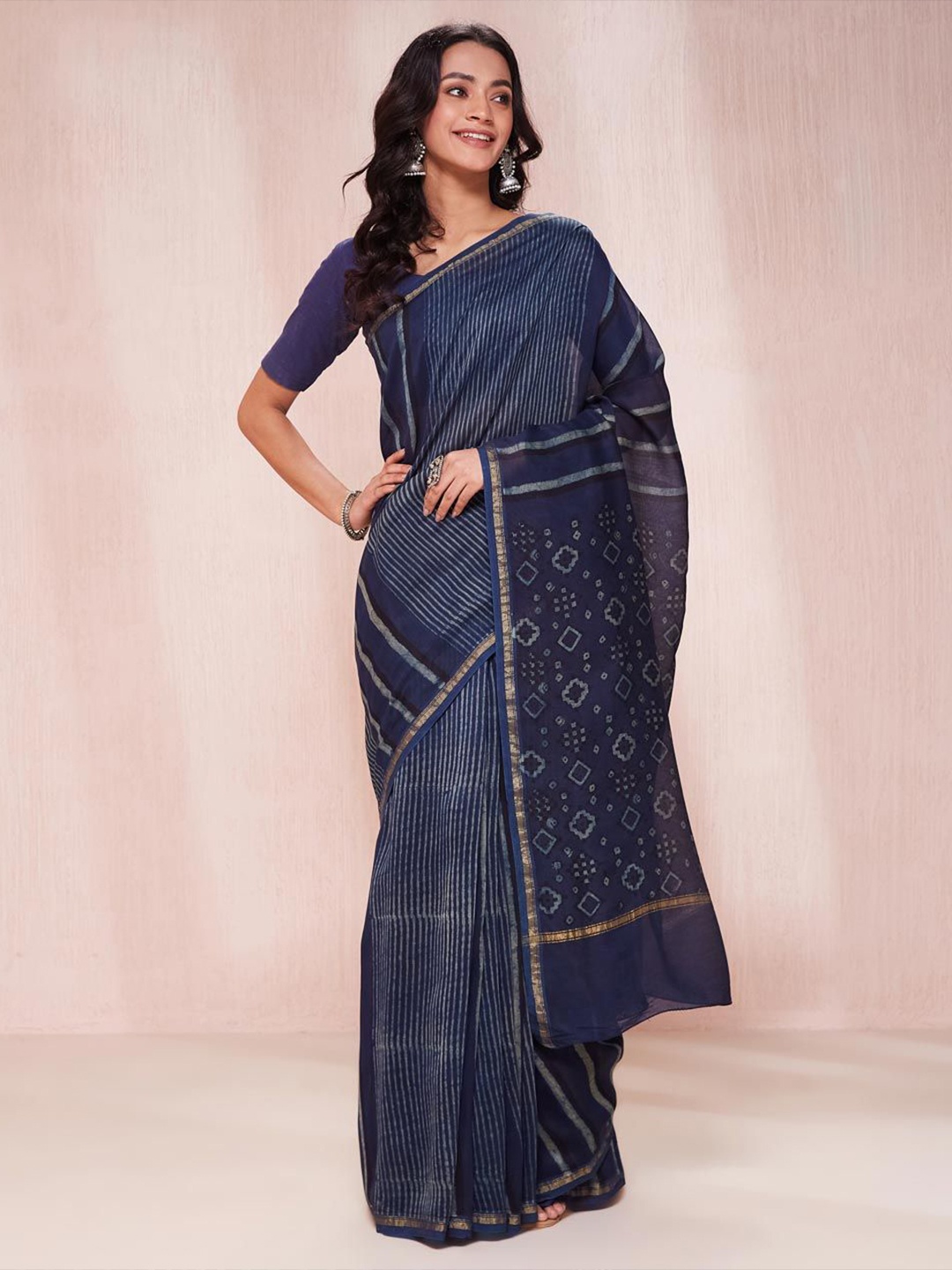 

Fabindia Printed Zari Dabu Saree, Blue