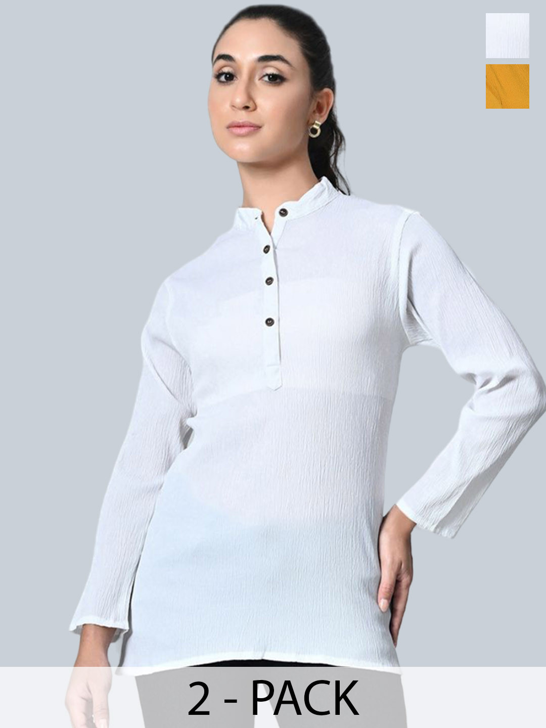 

BAESD Pack Of 2 Band Collar Crepe Tops, White