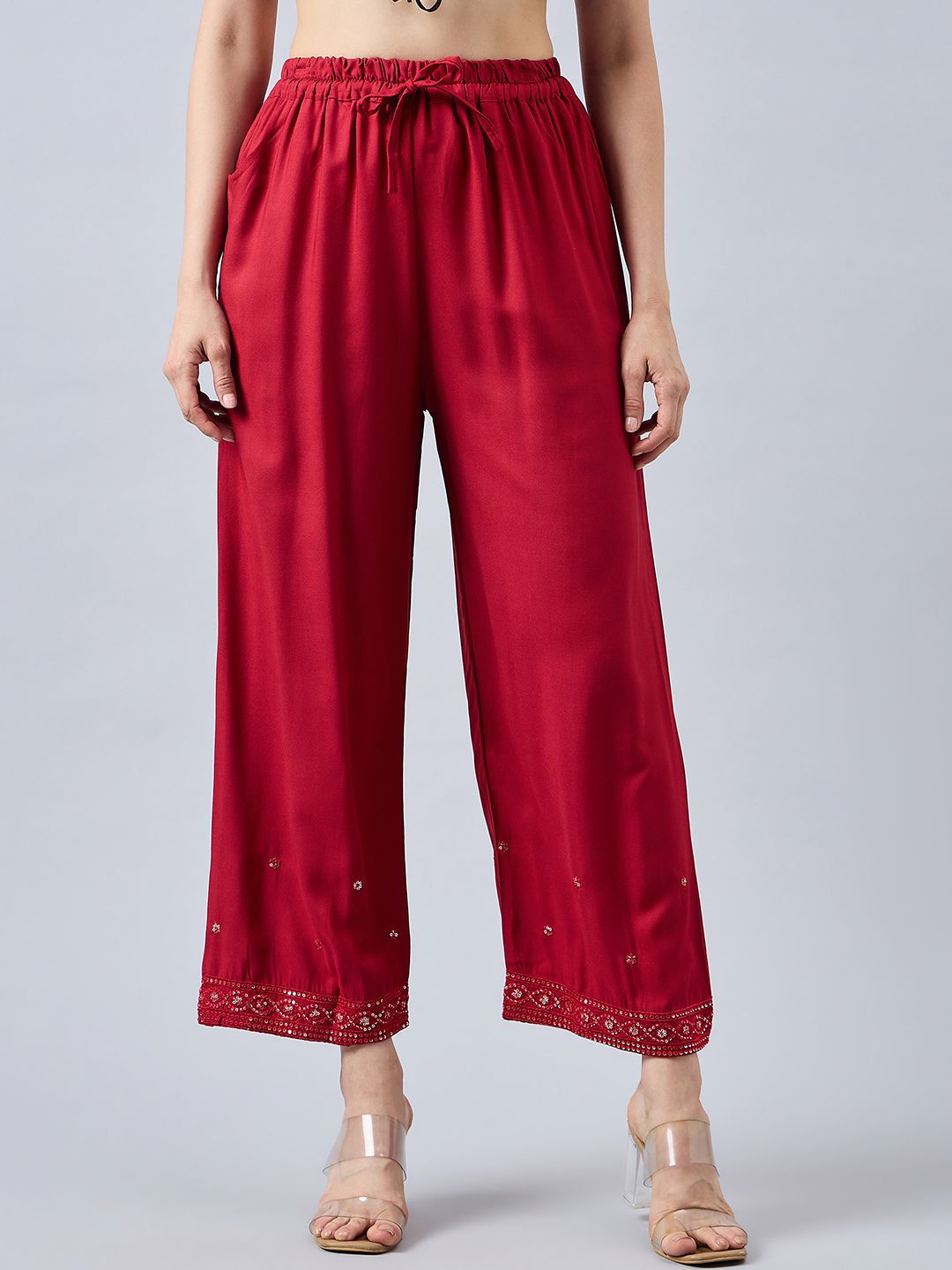 

THE PAJAMA FACTORY Women Embroidered Palazzos, Maroon