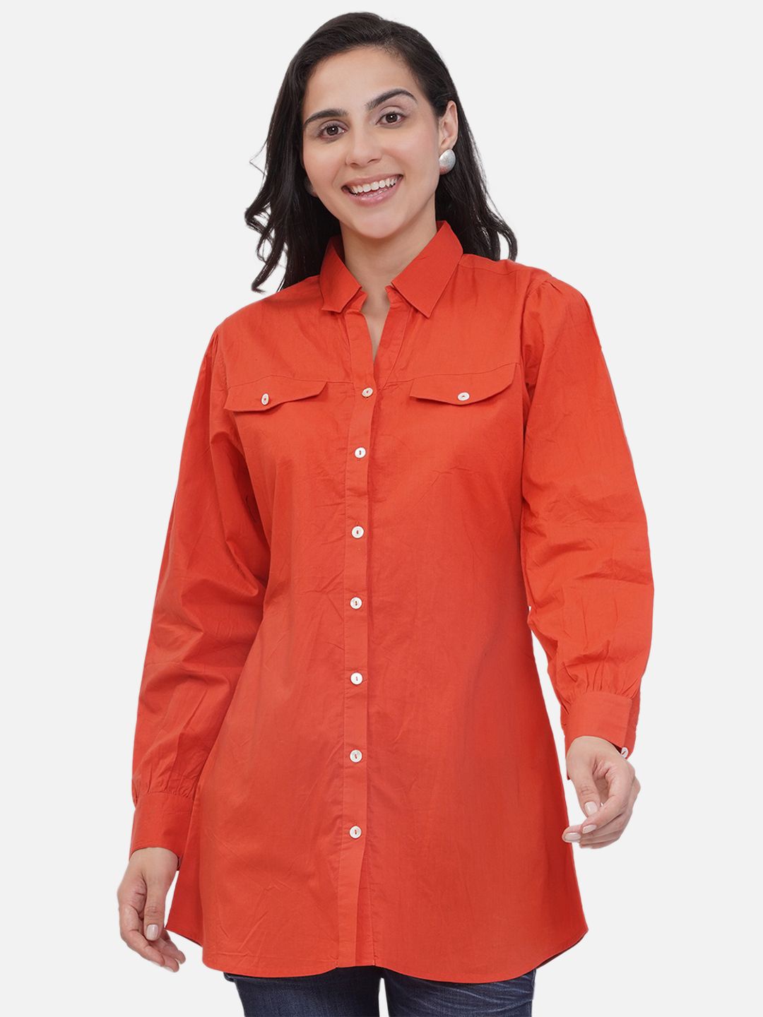 

bellamia Women Classic Spread Collar Solid Cotton Relaxed Fit Casual Shirt, Rust