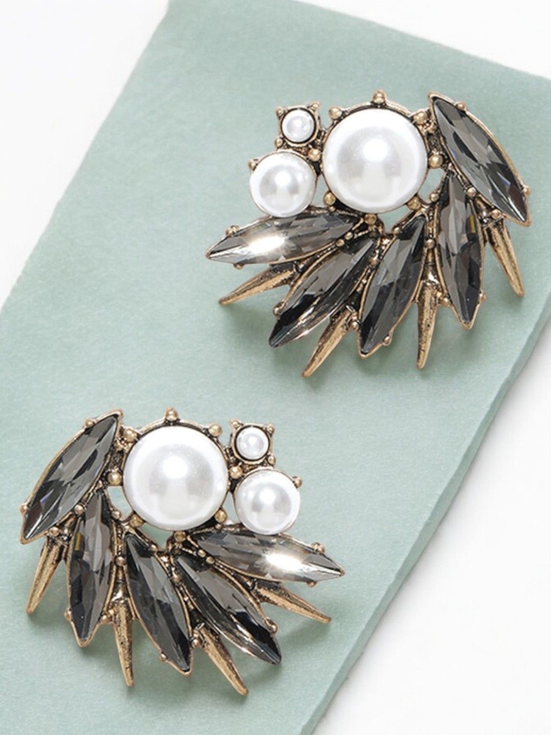 

fabula Crystal Studded Floral Studs Earrings, Black