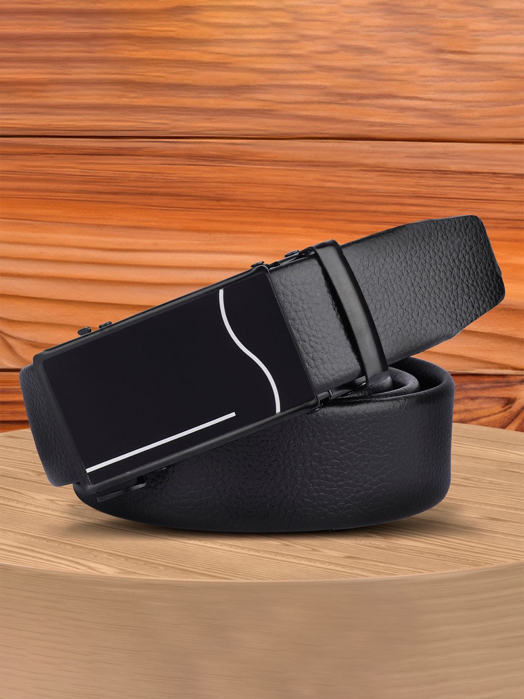 

WINSOME DEAL Men Textured Slider Buckle Formal Belt, Black