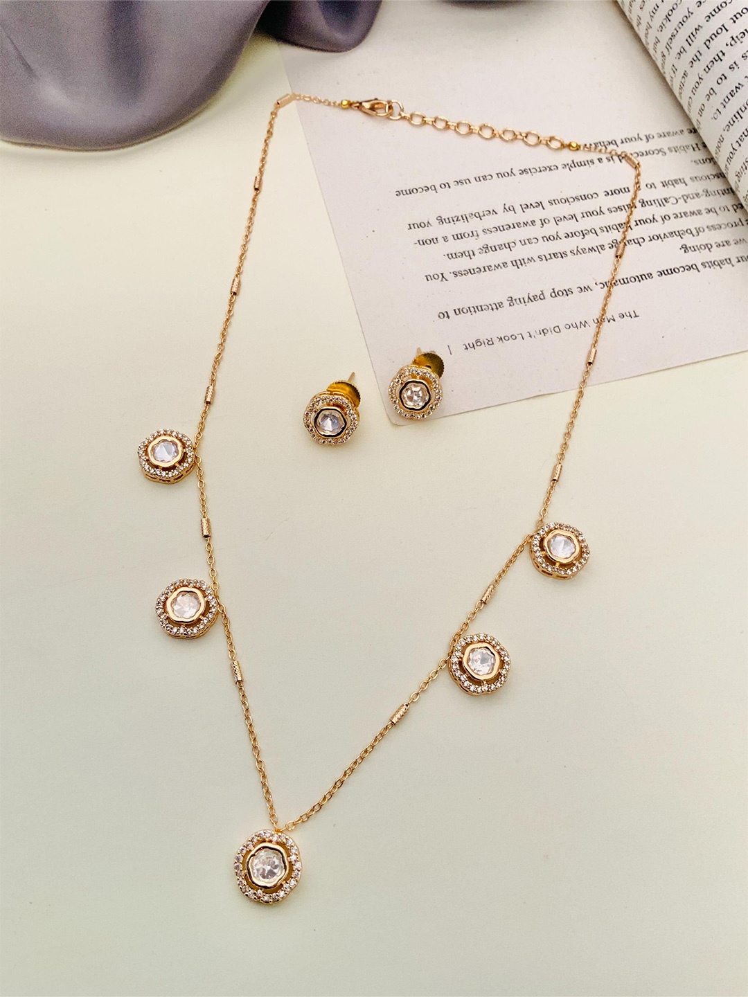 

ABDESIGNS Sophisticated Gold-Plated AD Stone Studded Jewellery Set