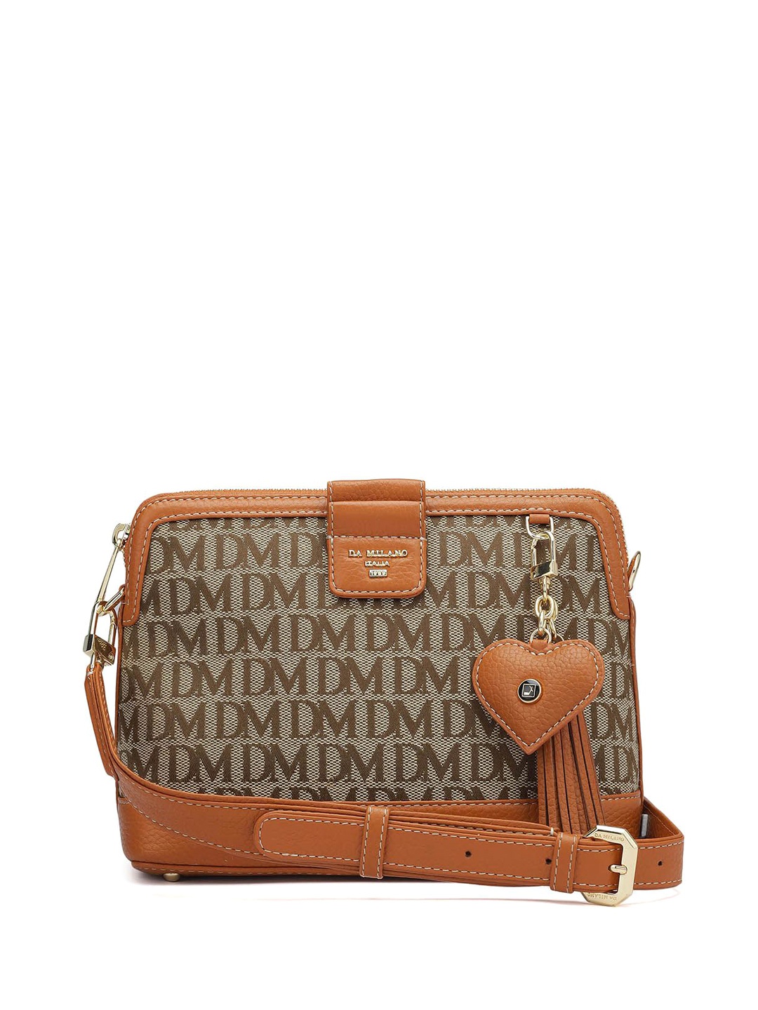 

Da Milano Printed Leather Structured Sling Bag with Quilted, Orange