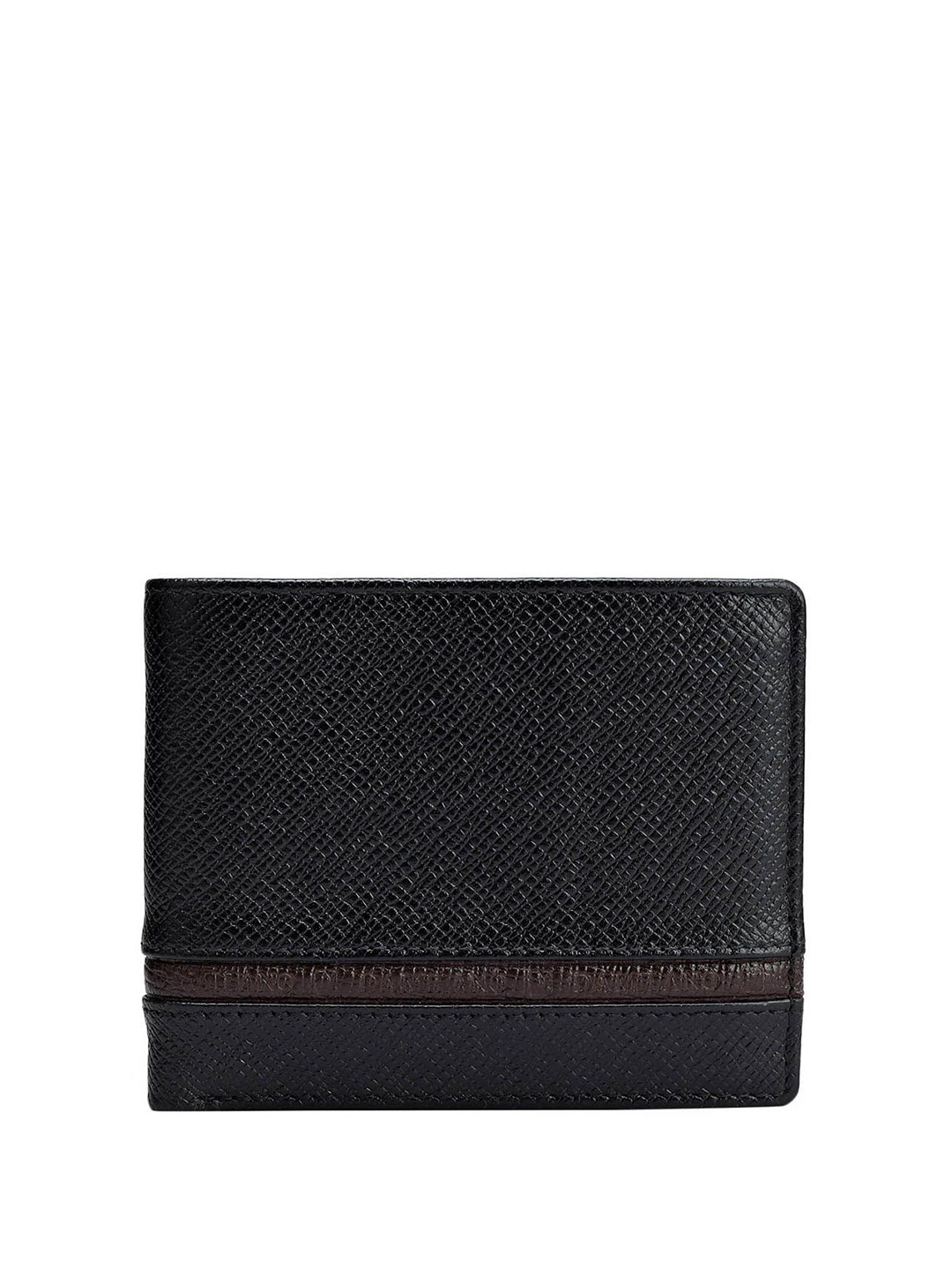 

Da Milano Men Textured Leather Two Fold Wallet, Black