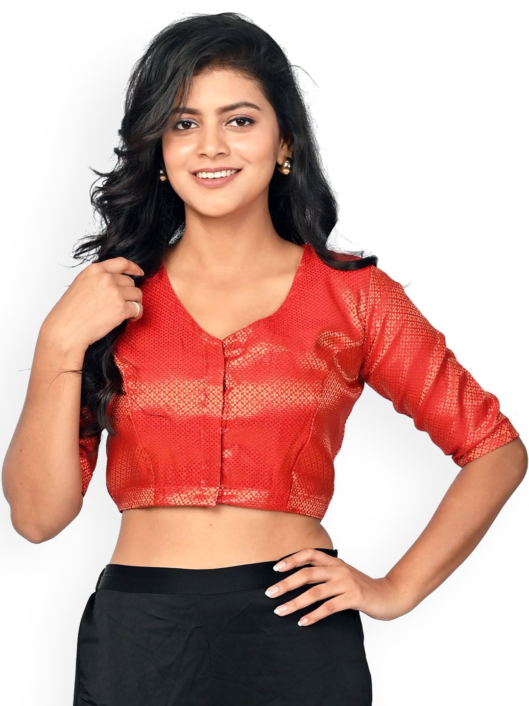 

tantkatha Woven Design Saree Blouse, Orange