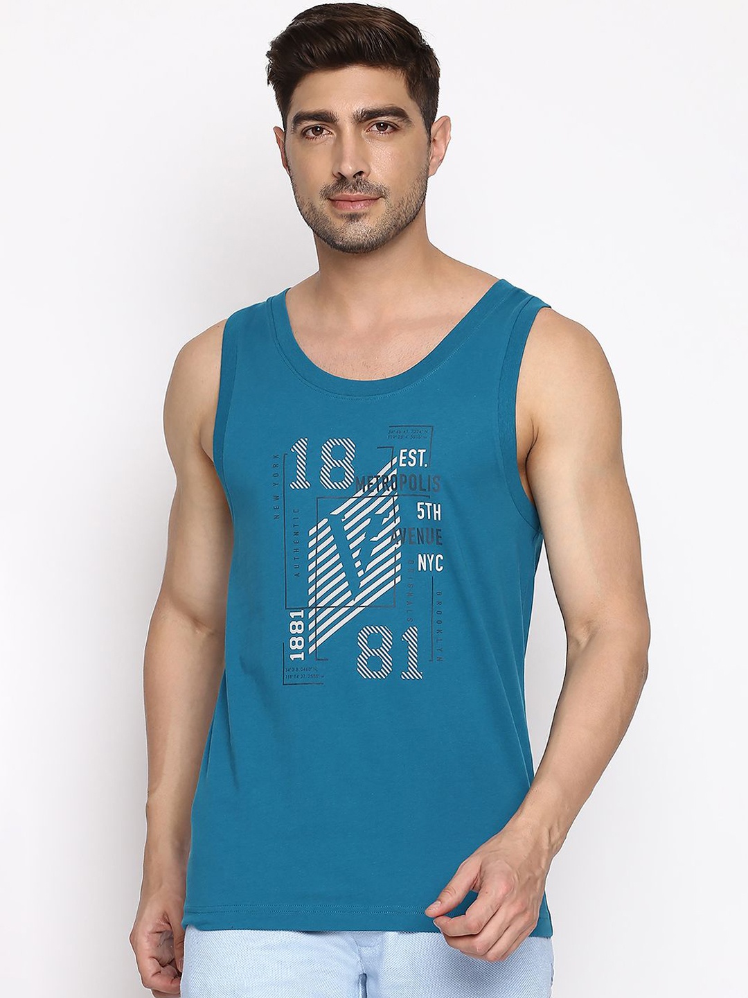 

Van Heusen Printed Sleeveless Gym Vests IH7VTL1TB60075, Blue