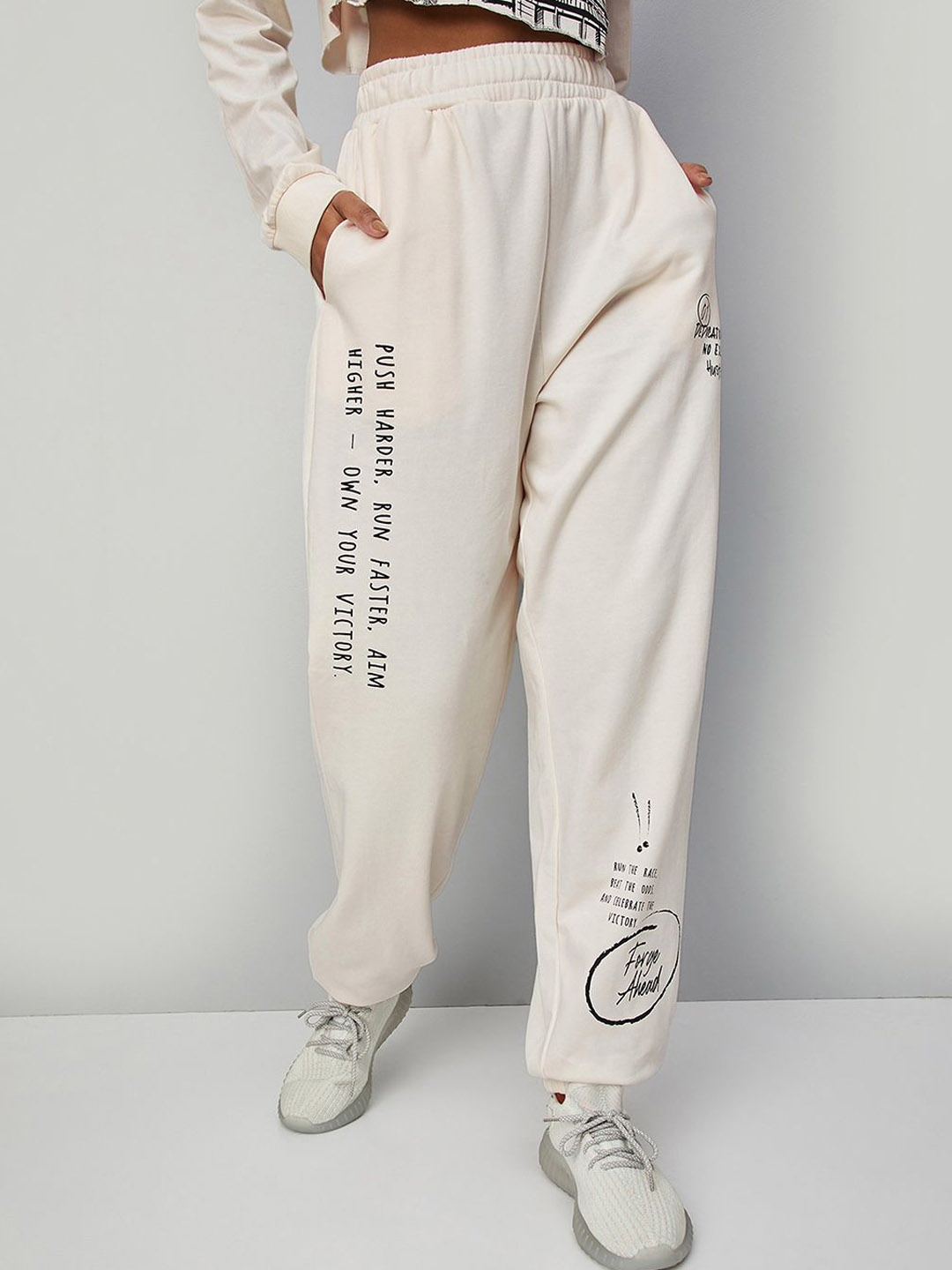 

max Women Printed Cotton Joggers, Off white