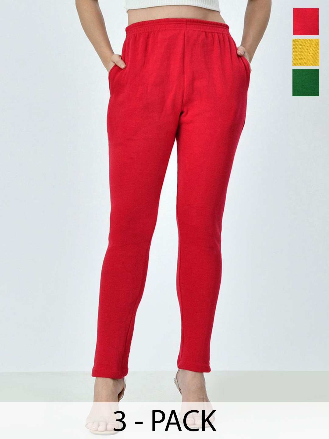 

BAESD Pack Of 3 Woolen Ankle-Length Leggings, Red