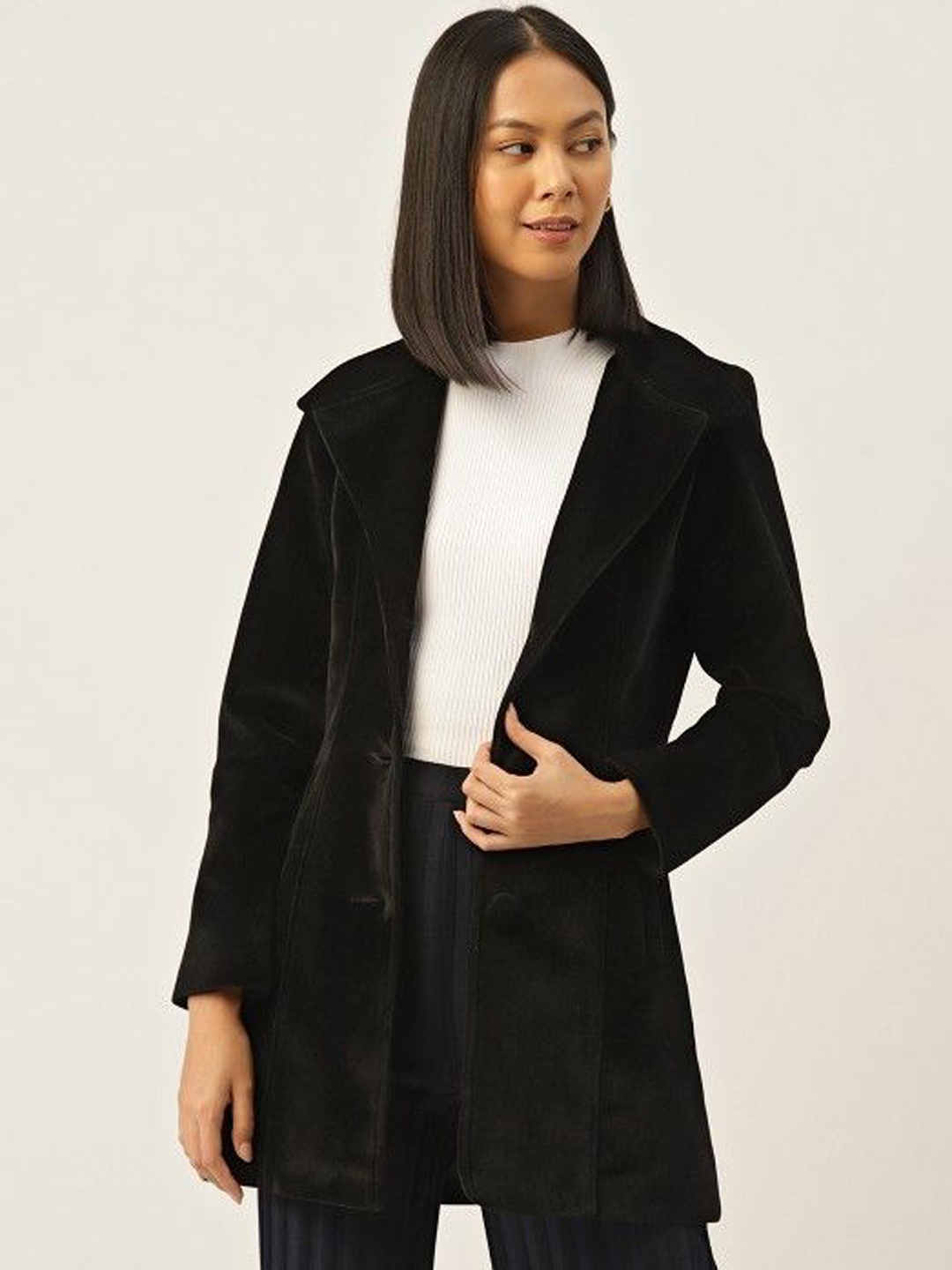 

Leather Retail Women Striped Lightweight Longline Tailored Jacket, Black