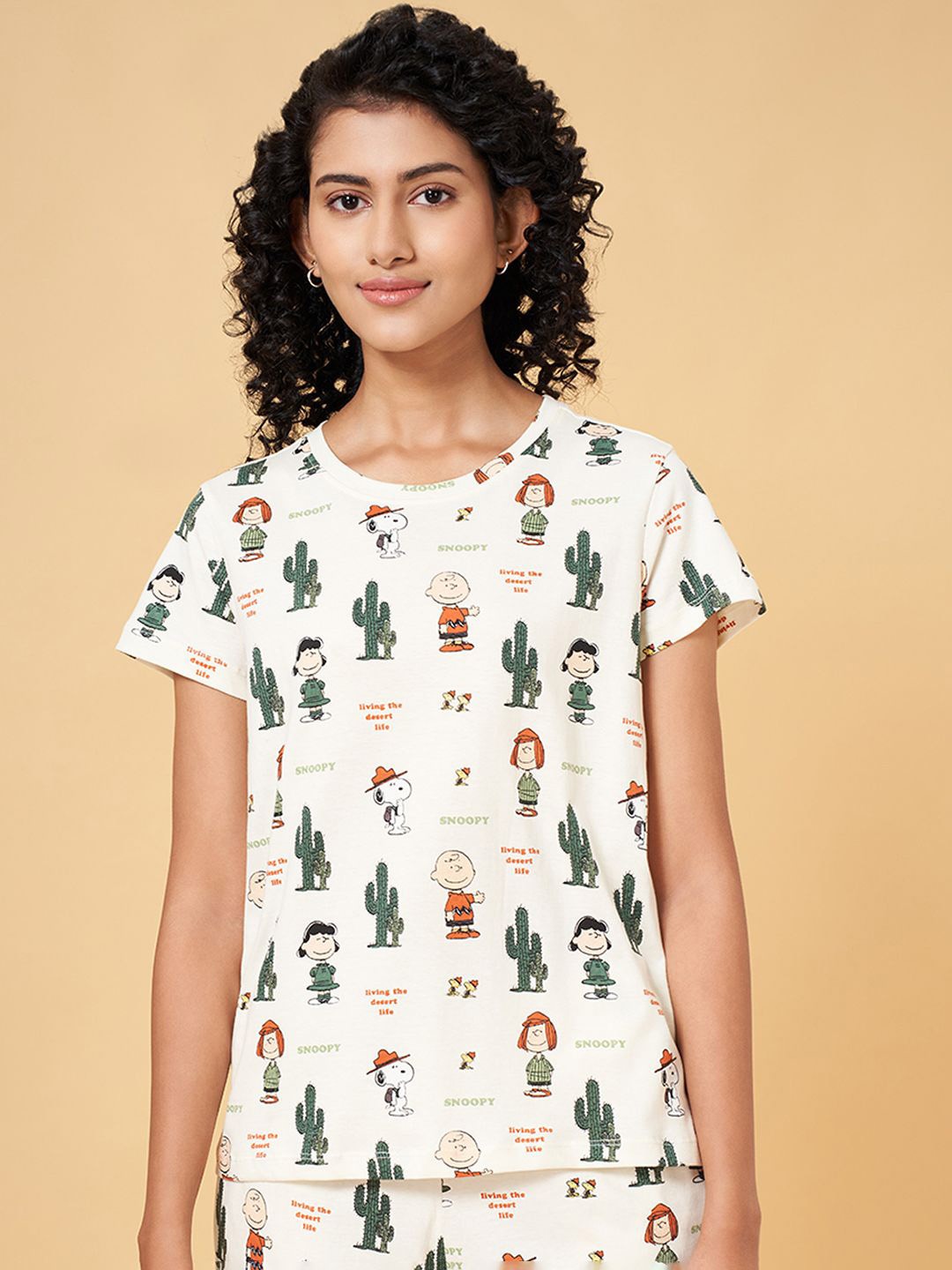 

Dreamz by Pantaloons Printed Short Sleeves Cotton Lounge T-shirt, Off white