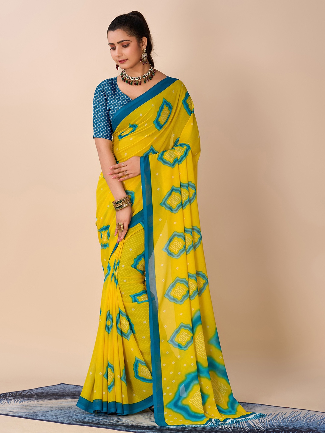 

VIRICA Bandhani Printed Saree, Yellow