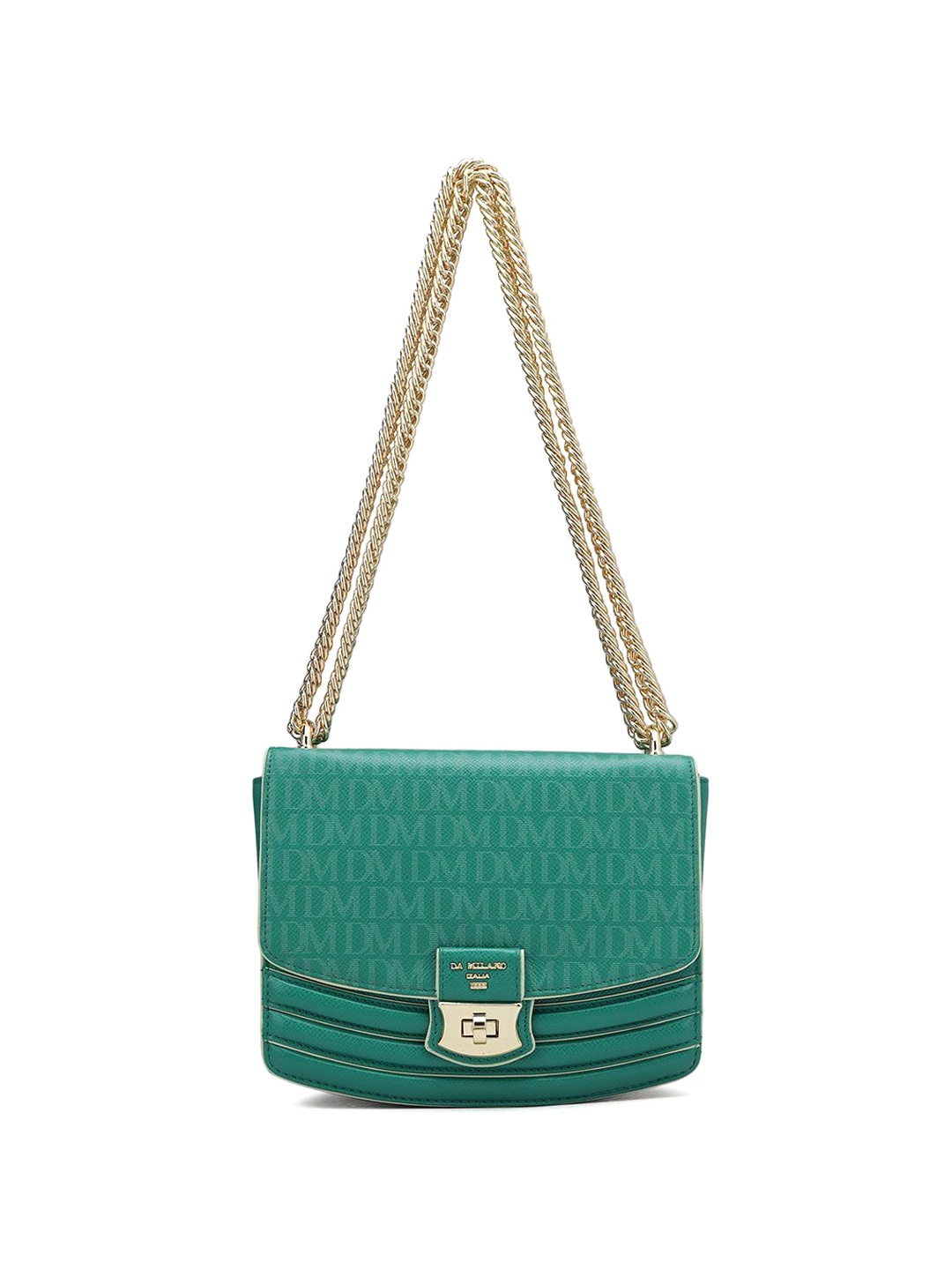 

Da Milano Textured Leather Structured Sling Bag with Quilted, Green