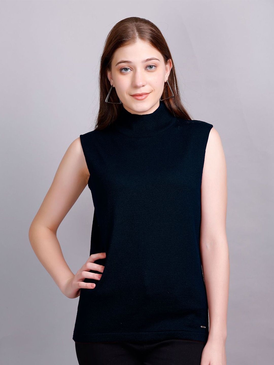

GODFREY Women Woollen Sweater Vest, Navy blue