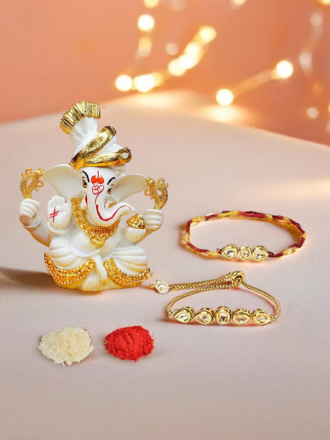 

Ekhasa Set Of 3 Bhaiya Bhabhi Rakhi With Ganesha Idol, White