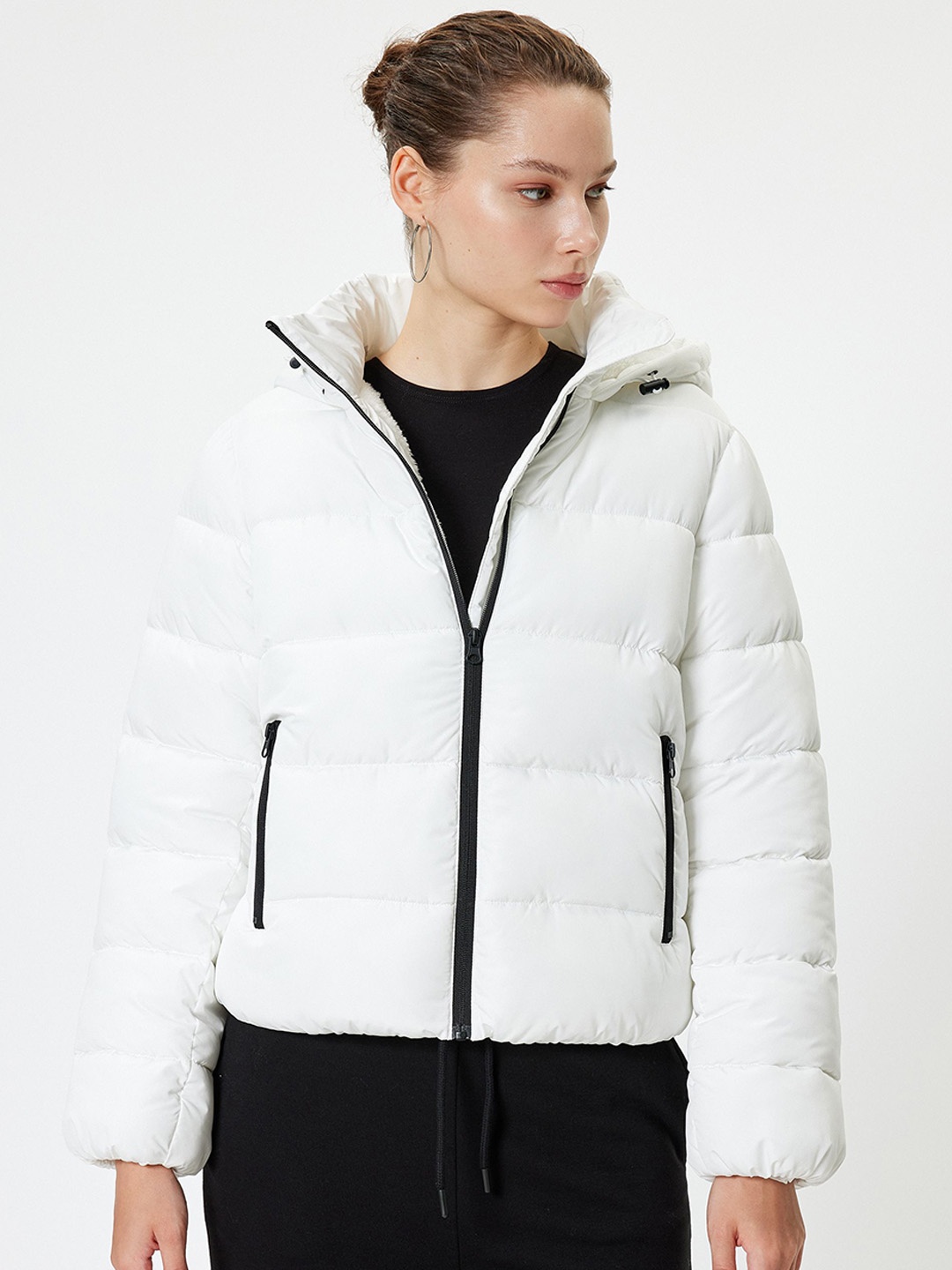 

Koton Women Solid Hooded Tailored Jacket, White