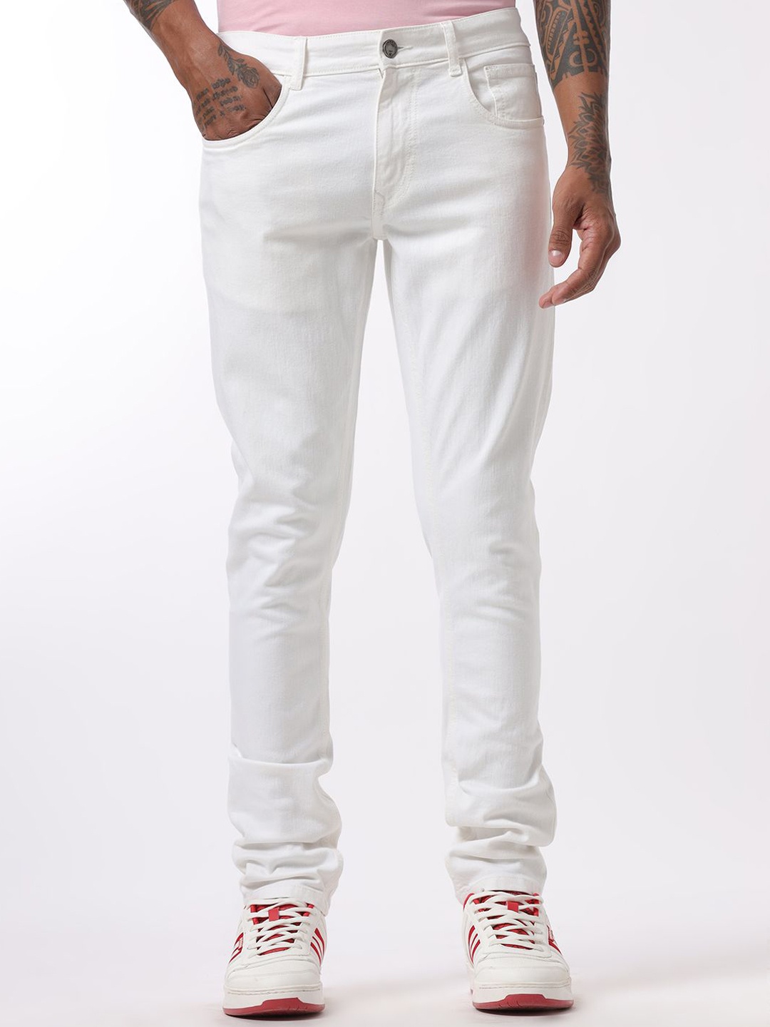 

WROGN Men Comfort Mid-Rise Tapered Fit Jeans, White