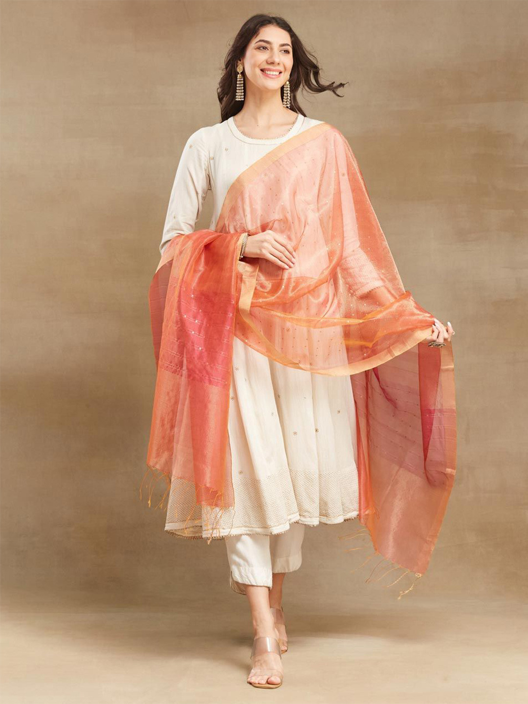 

Fabindia Floral Woven Design Sequinned Dupatta, Orange