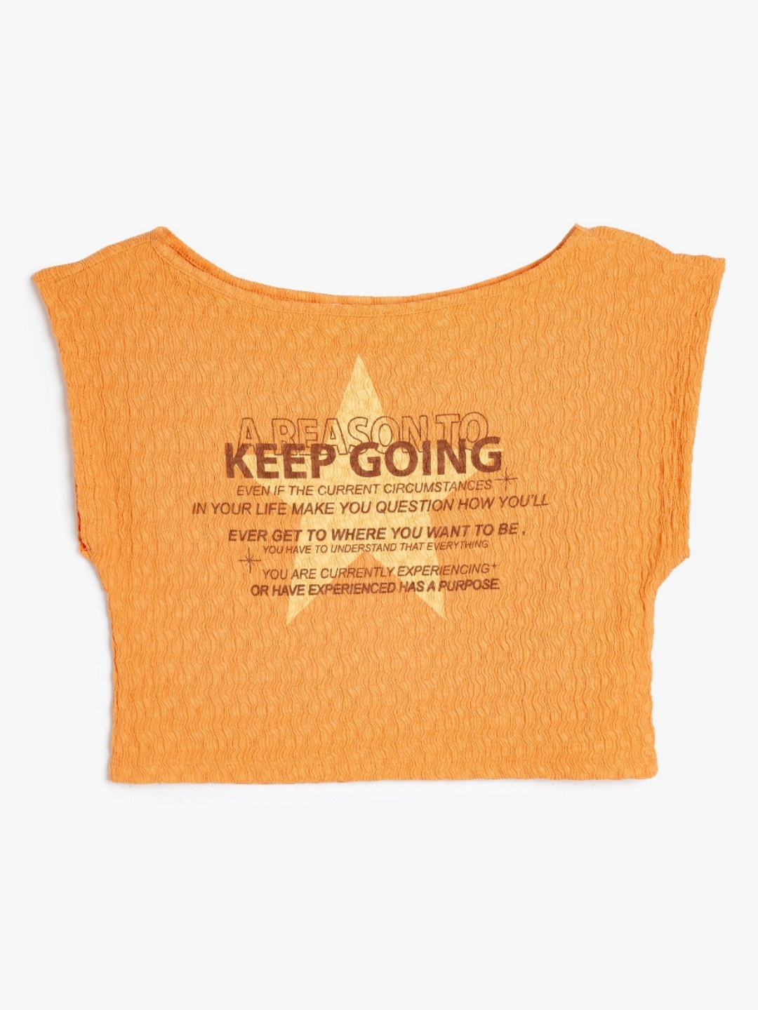 

Koton Women Typography Printed Applique Slim Fit T-shirt, Orange