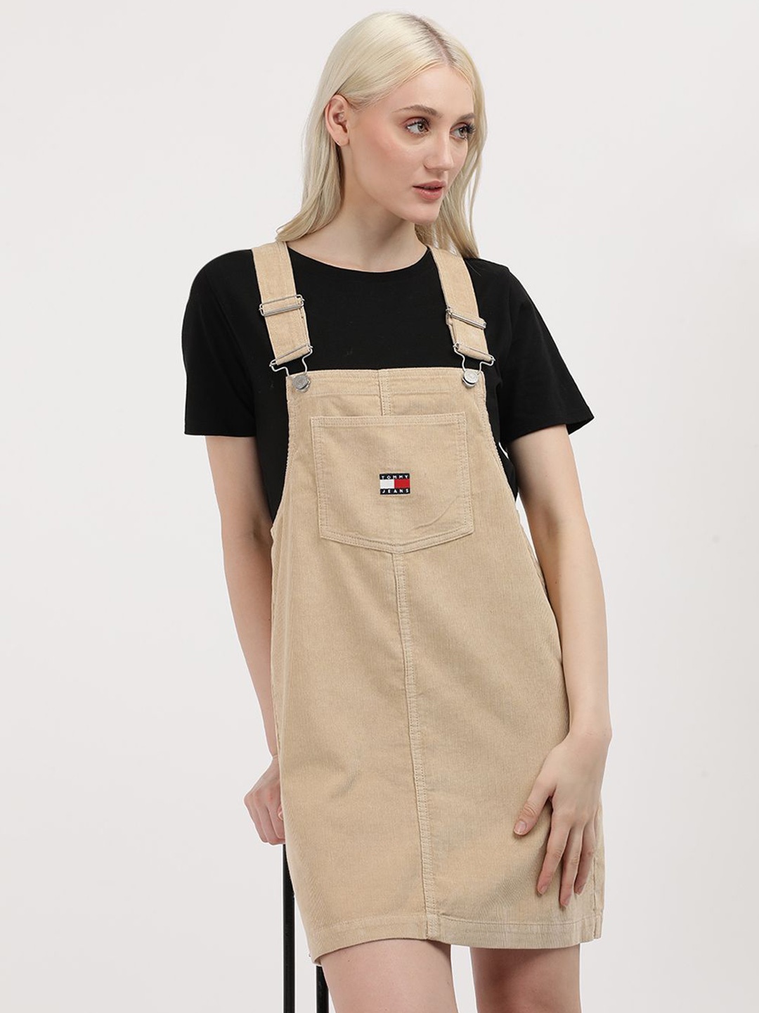 

Tommy Hilfiger Shoulder Straps Solid Pinafore Dress, Beige