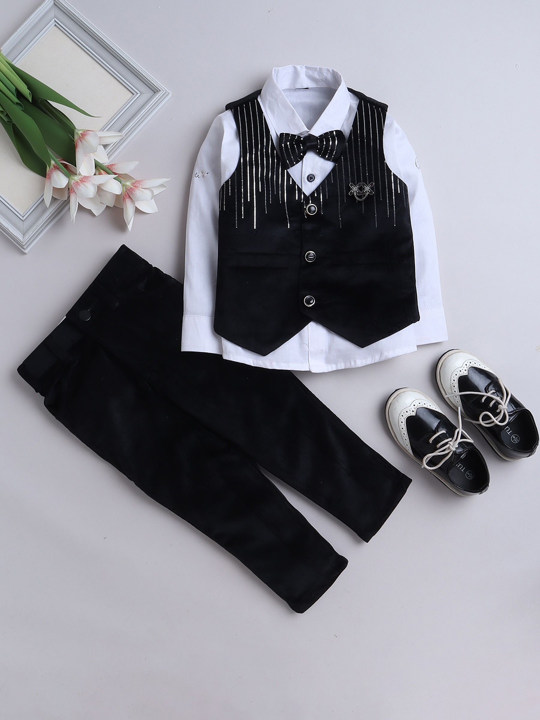 

FOURFOLDS Boys 3-Piece Shirt, & Trousers With Waistcoat, Black