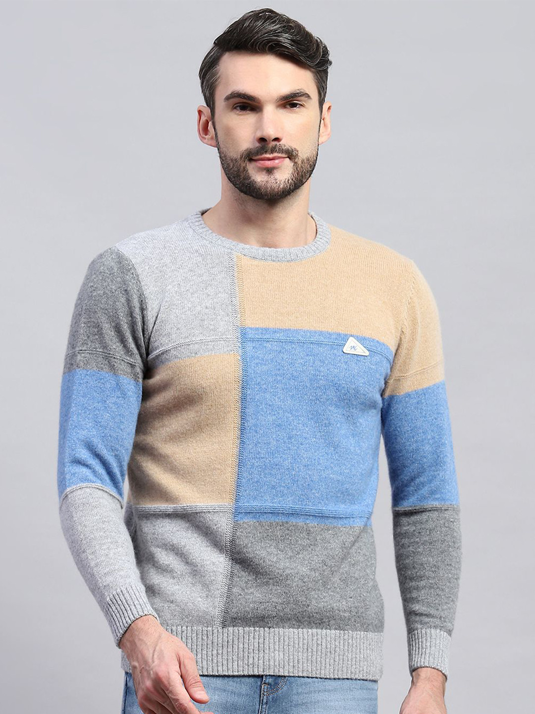 

Monte Carlo Men Colourblocked Woollen Pullover, Grey