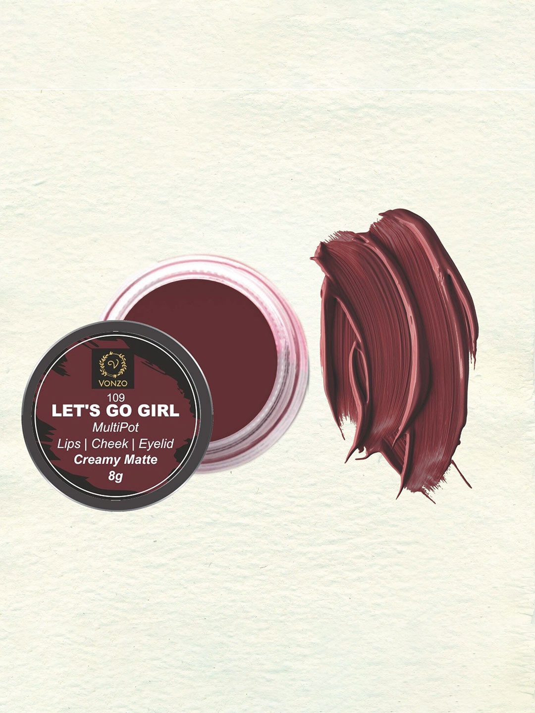 

VONZO Let's Go Girl MultiPot Cream Matte Lip cheek & Eyelids Tint 8 g - 109, Maroon
