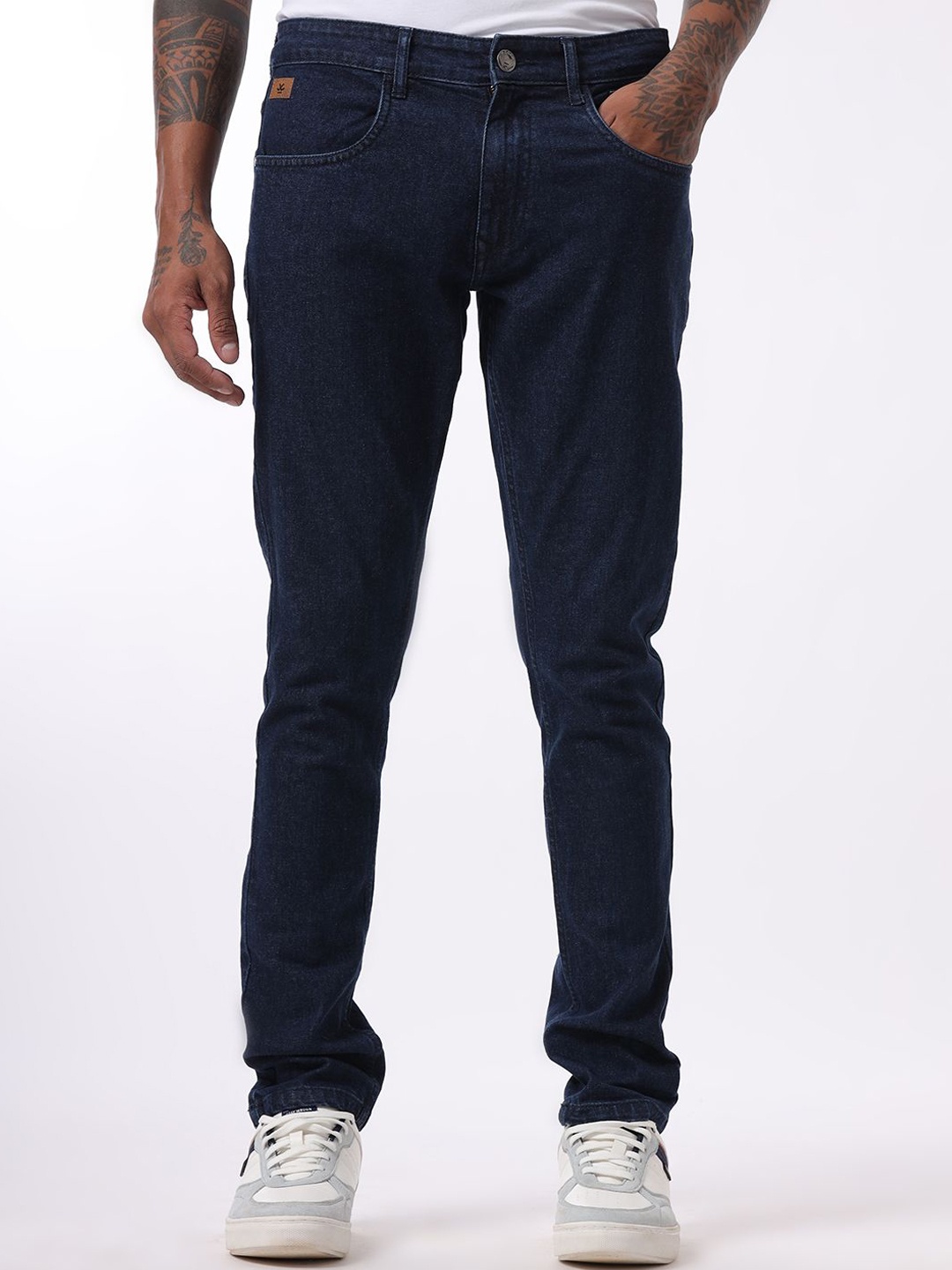

WROGN Men Comfort Tapered Fit Mid-Rise Cotton Jeans, Blue
