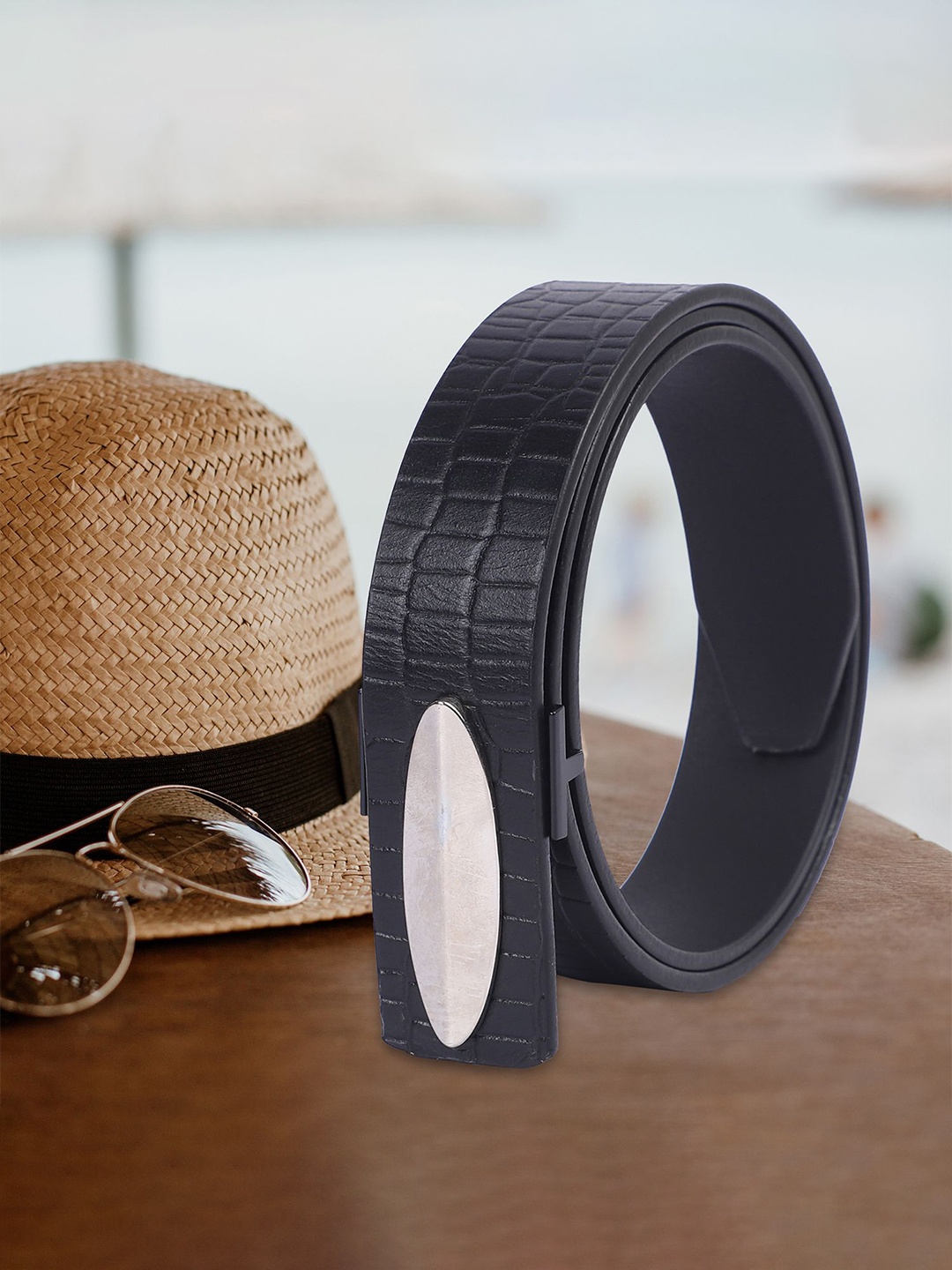 

KEZRO Men Push Pin Closure Textured Casual Belt, Black